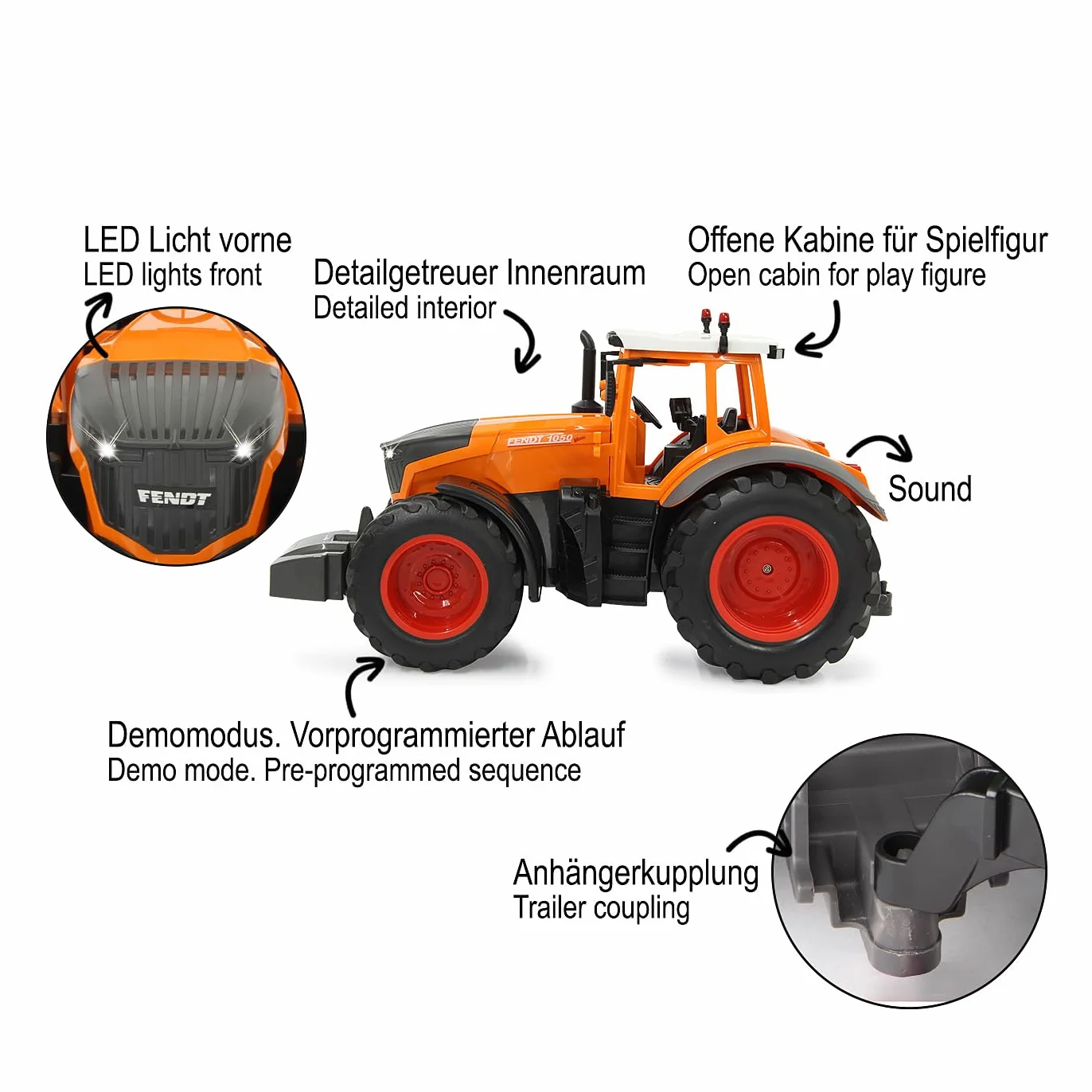 JAMARA 405045 - Fendt 1050 Vario Kommunal 1:16 2,4 GHz - traktor RC, dźwięk silnika (wyłączony), dźwięk ostrzegawczy cofania, klakson, funkcja wyłączania, 2 koła napędowe, światło z przodu,