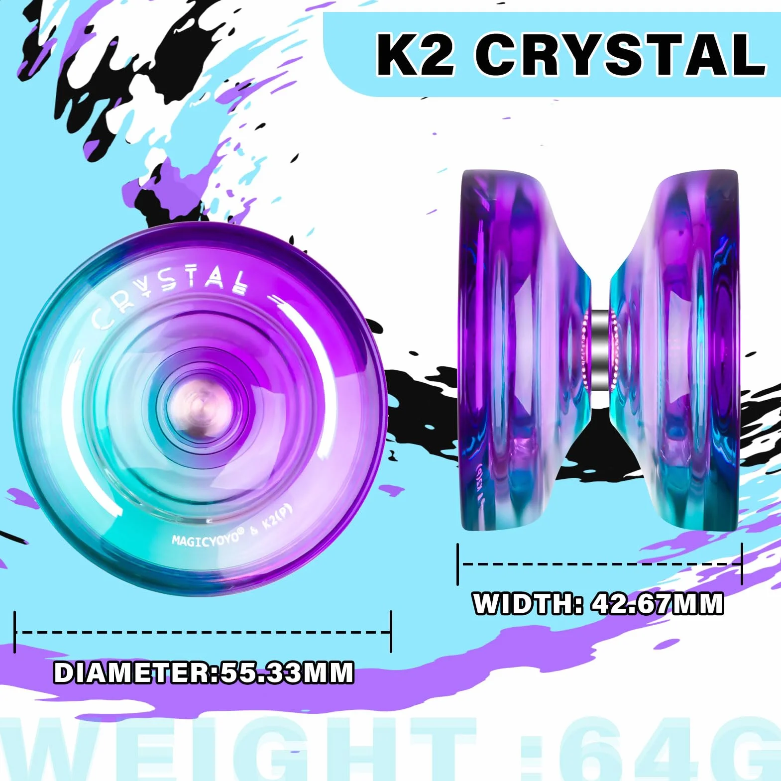 YOSTAR K2 Crystal Yoyo Responsive dla Dzieci Profesjonalny z Niereagującym Łożyskiem + 12 Strun + Etui