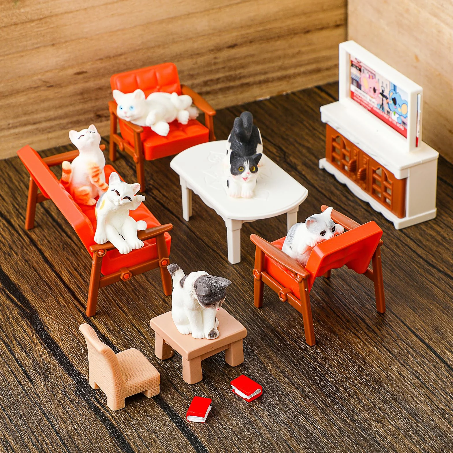Cobee Domek dla lalek, mini figurki kota, 1:12, realistyczne figurki kociąt, ozdoba na ciasto, miniaturowe statuetki zwierząt, ozdoby do domu, krajobrazu, dekoracja imprezowa, 10 szt