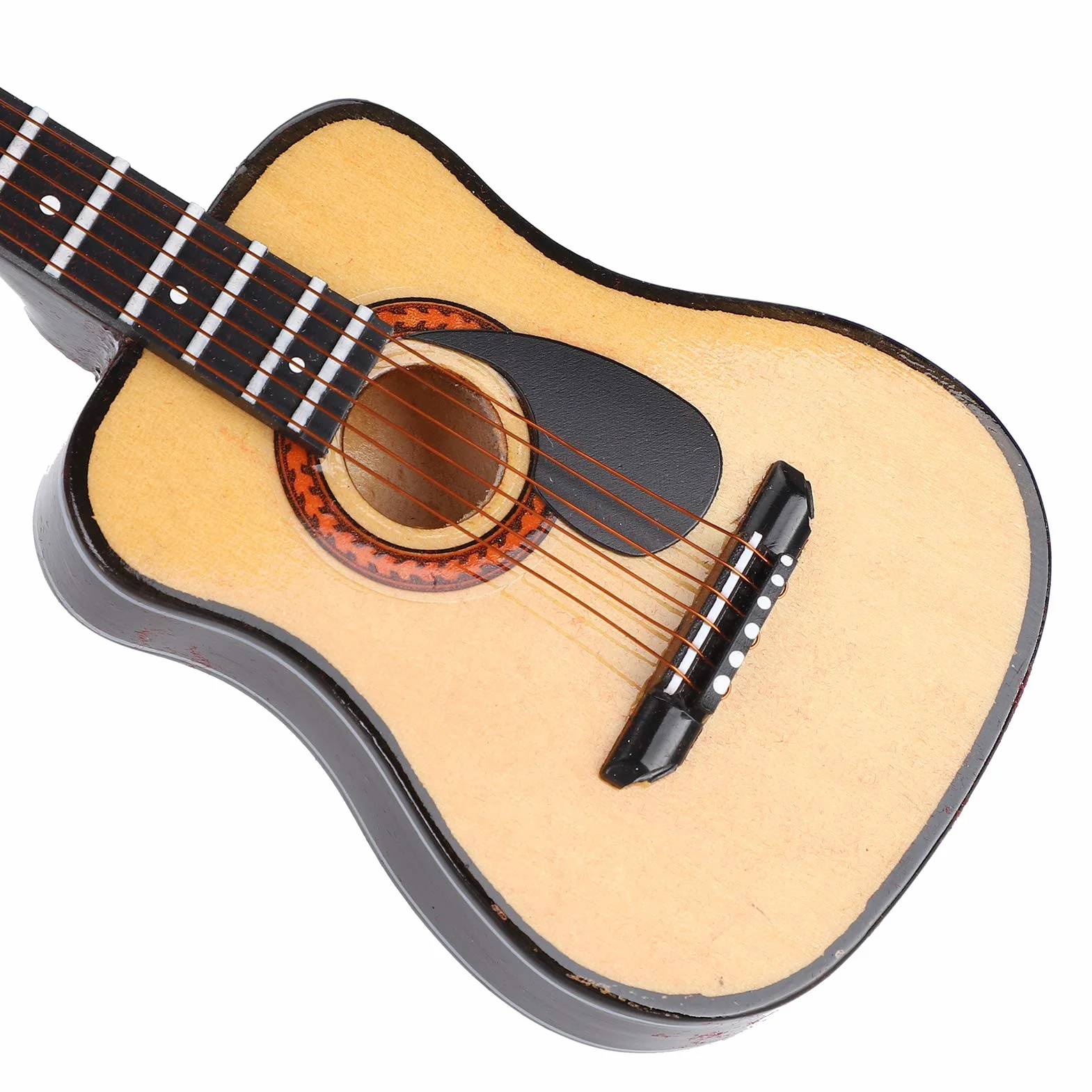 drewniana gitara miniatura, muzyczna ozdoba czarna 15 cm for domku dla lalek