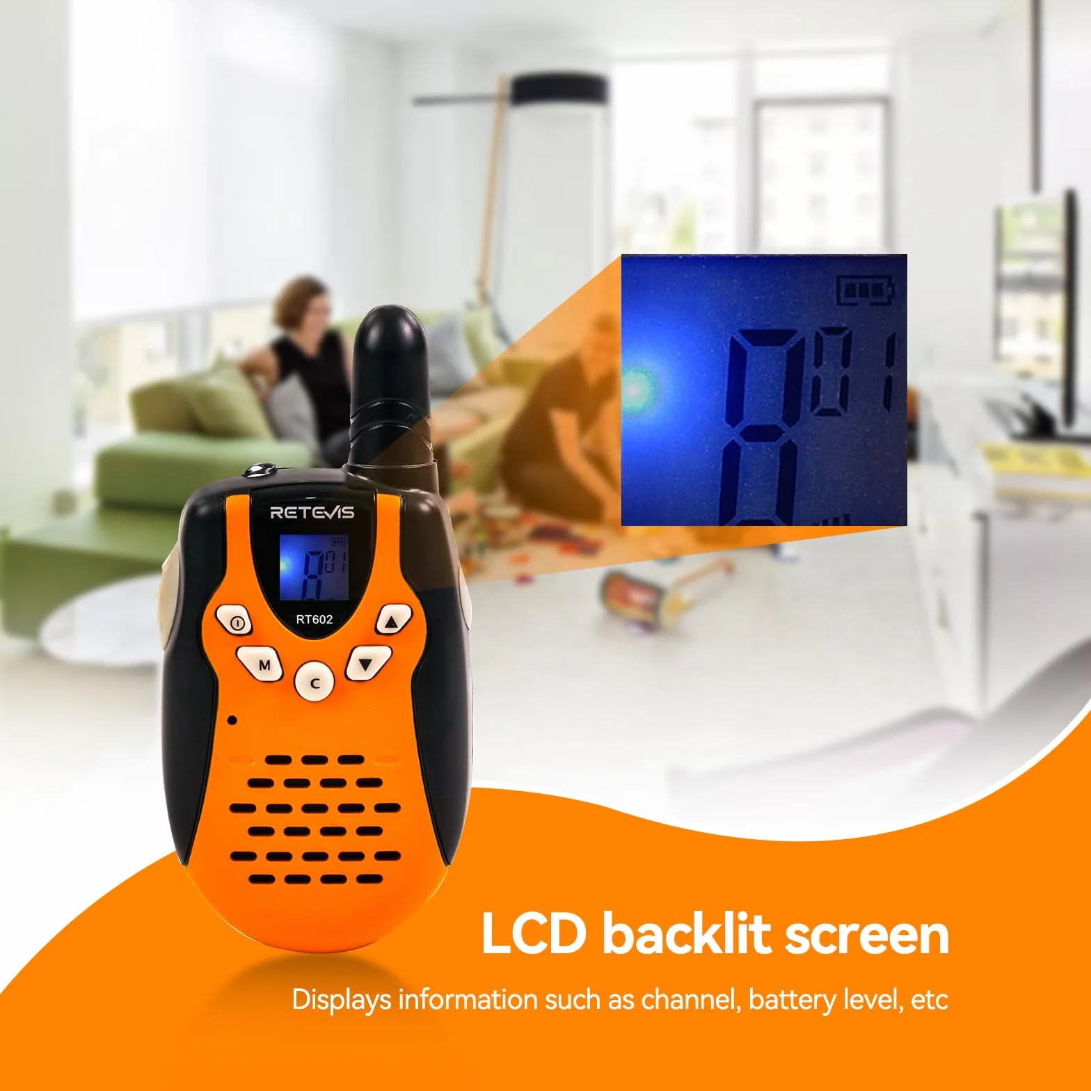 Retevis RT602 Kids Walkie Talkies Akumulator PMR446 8-kanałowy Latarka VOX Dzieci Walkie Talkie z bateriami litowo-jonowymi i ładowarką (pomarańczowy, 1 para)
