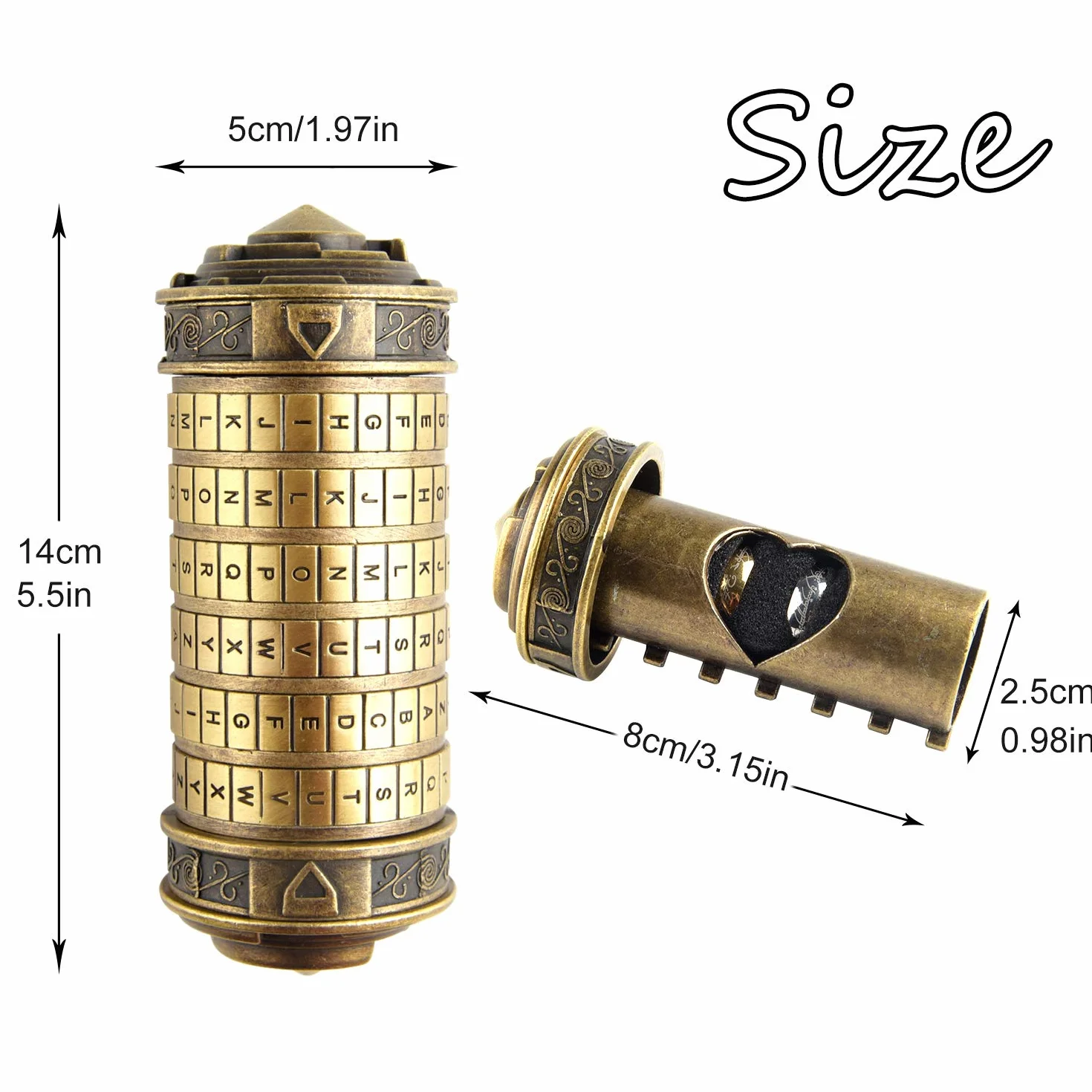 TUPARKA 5 sztuk Da Vinci Code Mini Cryptex Puzzle Boxes, interesujący kreatywny prezent brąz