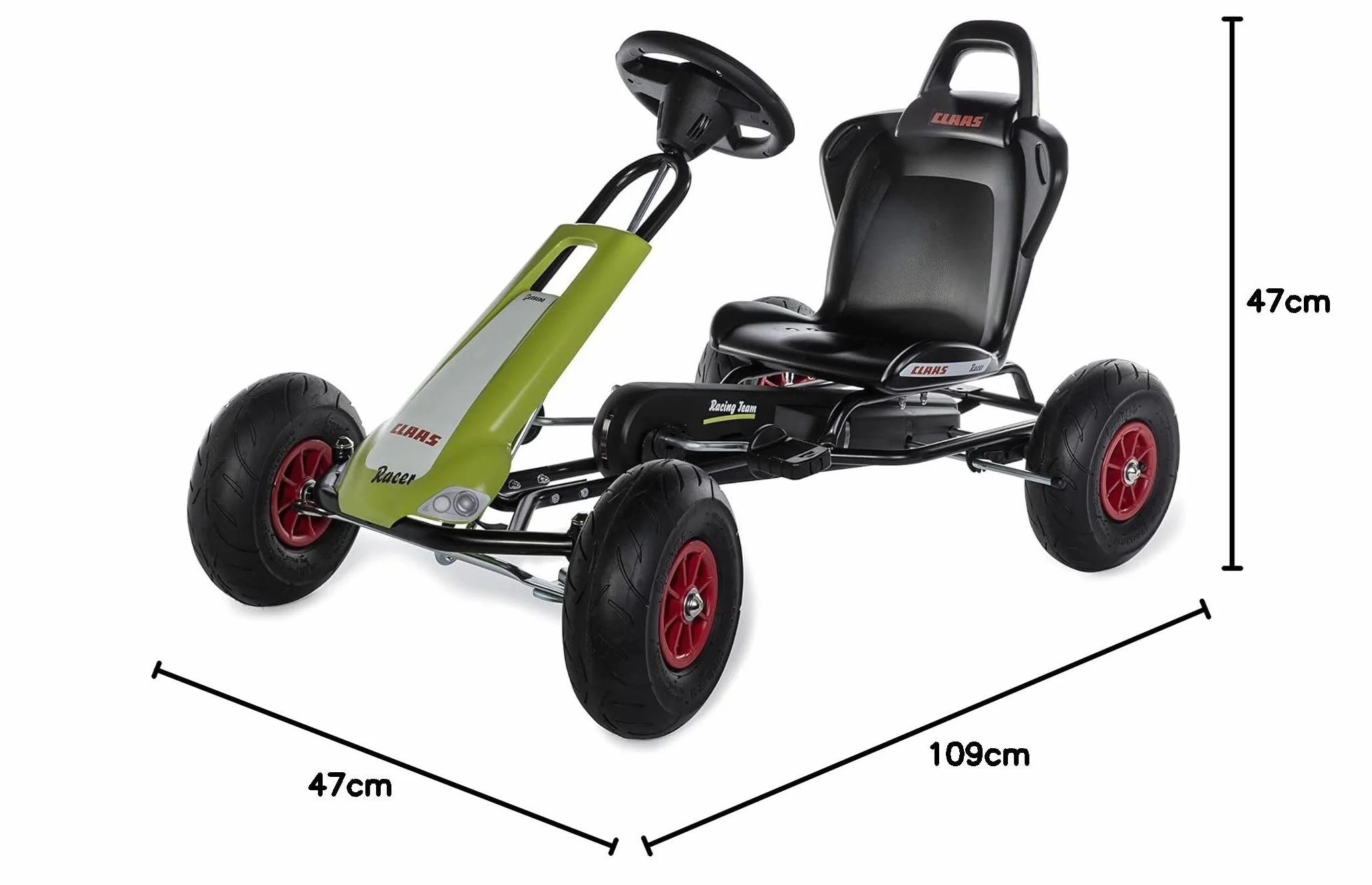 10 503 8 GoKart CLAAS Racer (samochód na pedały dla dzieci w wieku ok. 3-8 lat, wysokiej jakości rama stalowa, regulowane siedzisko, opony pneumatyczne, w zestawie kierownica dźwiękowa,
