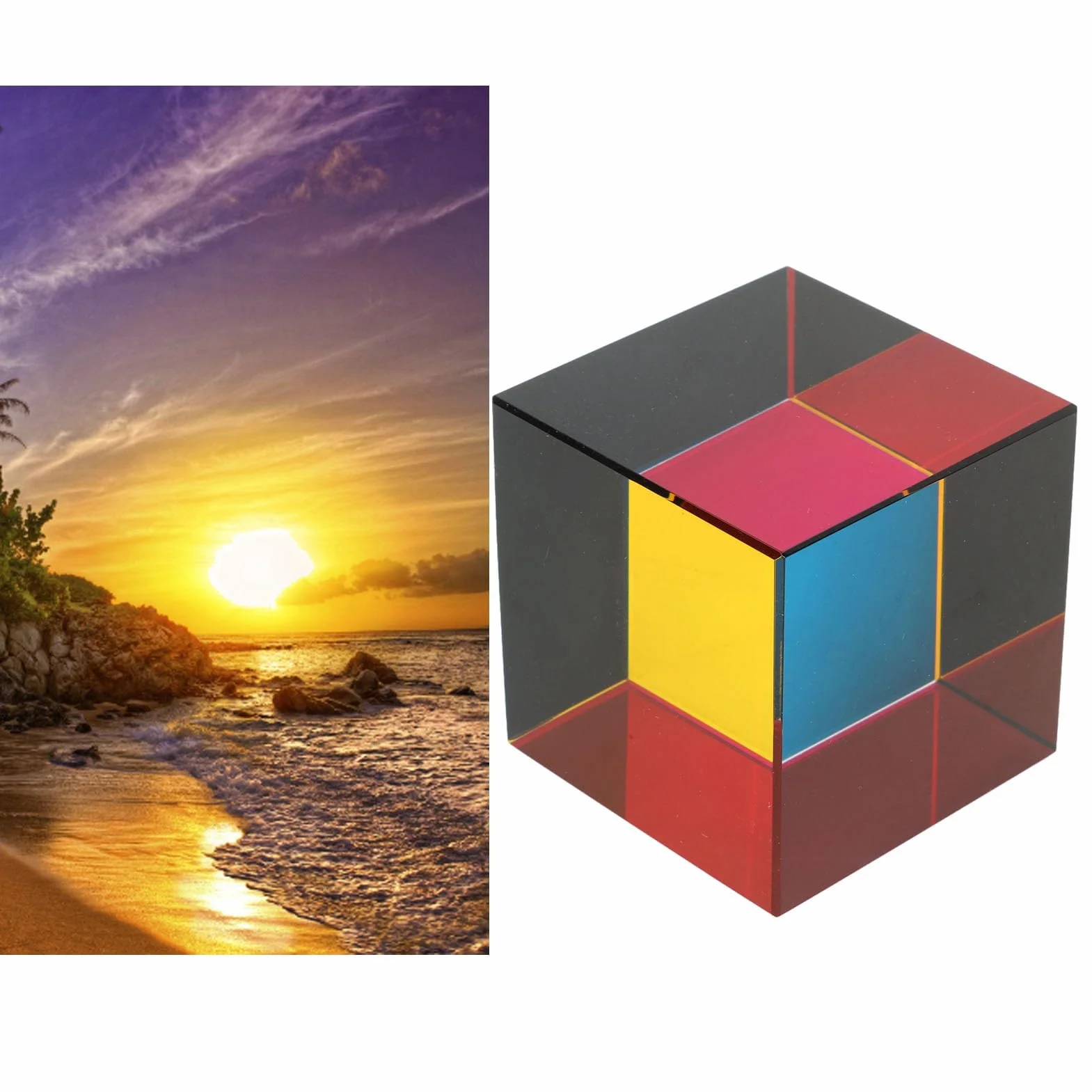 Kolorowa Kostka, Zabawki Fizyczne Tesseract Cube Szklana 6 Stron z lekkością do Ozdób na Stole (50MM)
