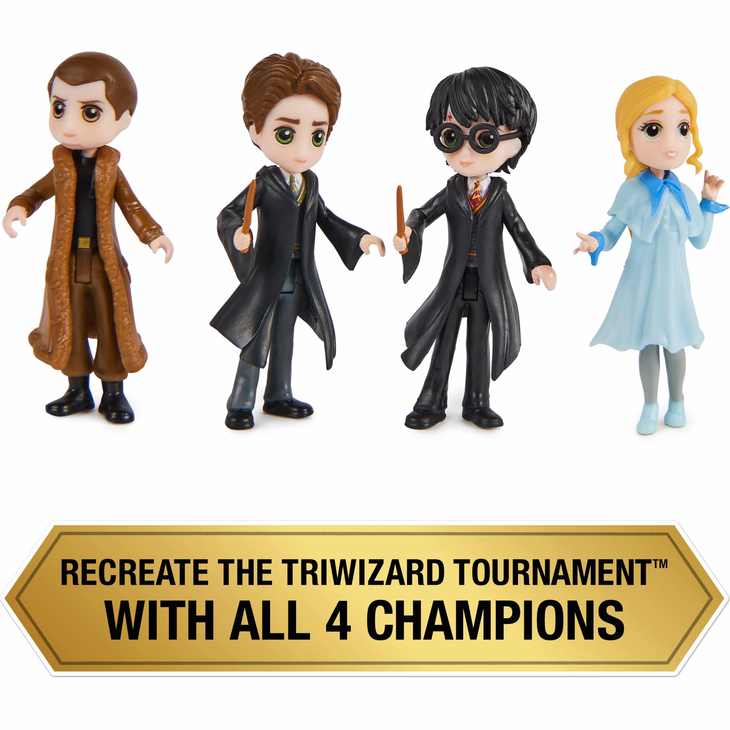 WIZARDING WORLD HARRY POTTER - MULTIPACK 4 Turniej Mistrzów 3 magicznych magicznych figurek - 4 lalki przegubowe 8 cm z akcesoriami kolekcjonerskimi - zabawka dla dzieci 5 lat