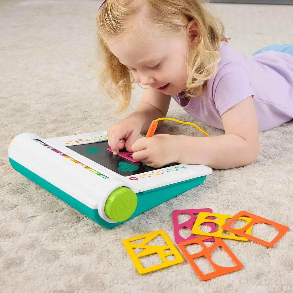 Fisher-Price Tabliczka znikopis „Rysuj i ucz się” z ekranem LCD do pisania i rysowania bez bałaganu, tablica, zabawka edukacyjna do kreatywnej zabawy i rysowania, dla dzieci od 3 roku życia, JDL70