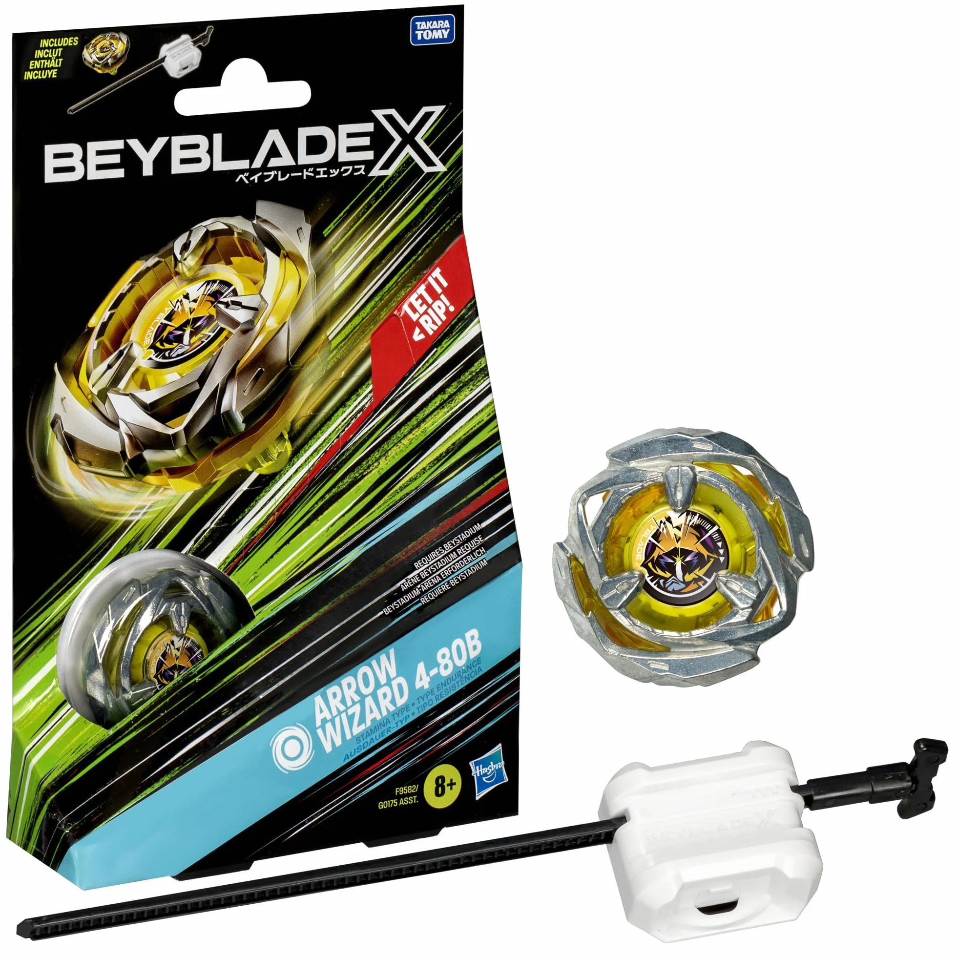 Pakiet startowy Beyblade X Arrow Wizard 4-80B, bączek i wyrzutnia