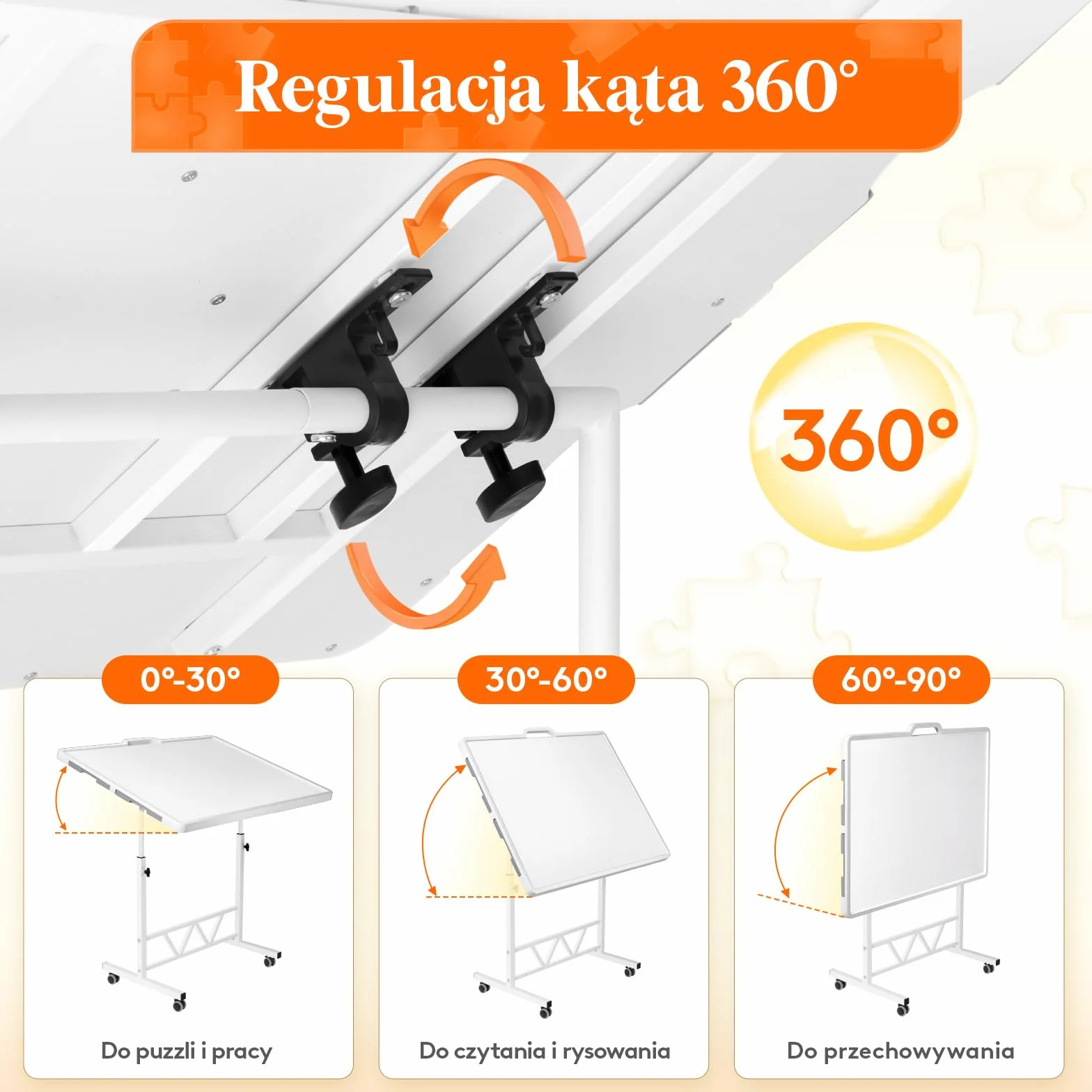 Lifewit 1500 ruchomych puzzli z 4 szufladami / pokrywa, 88,9 x 68,5 cm, deska do puzzli z uchylnymi uchwytami, filcowe półki, stół puzzle z regulacją wysokości, z kółkami blokującymi, biały