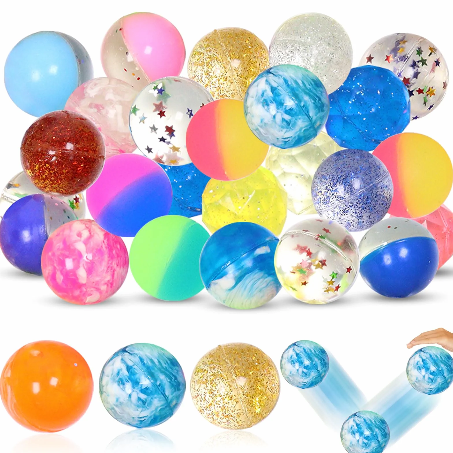 Flummies Flummies 24 sztuki dla dzieci, Flummies 27 mm, prezenty urodzinowe dla dzieci, prezenty urodzinowe dla dzieci, wypełnienie pinata, prezent urodzinowy