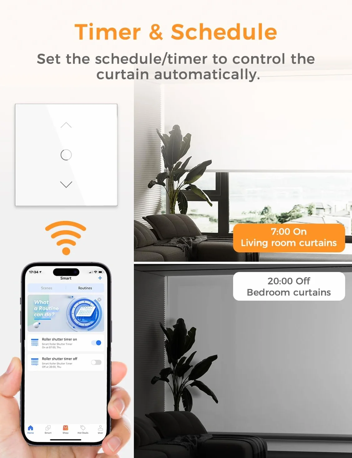 Refoss Przełącznik rolet Wi-Fi z Apple HomeKit, inteligentne sterowanie roletą, Alexa, zegar sterujący z oświetleniem LED, przełącznik żaluzji WiFi, kompatybilny z Siri, Alexa, Google, 1 sztuka