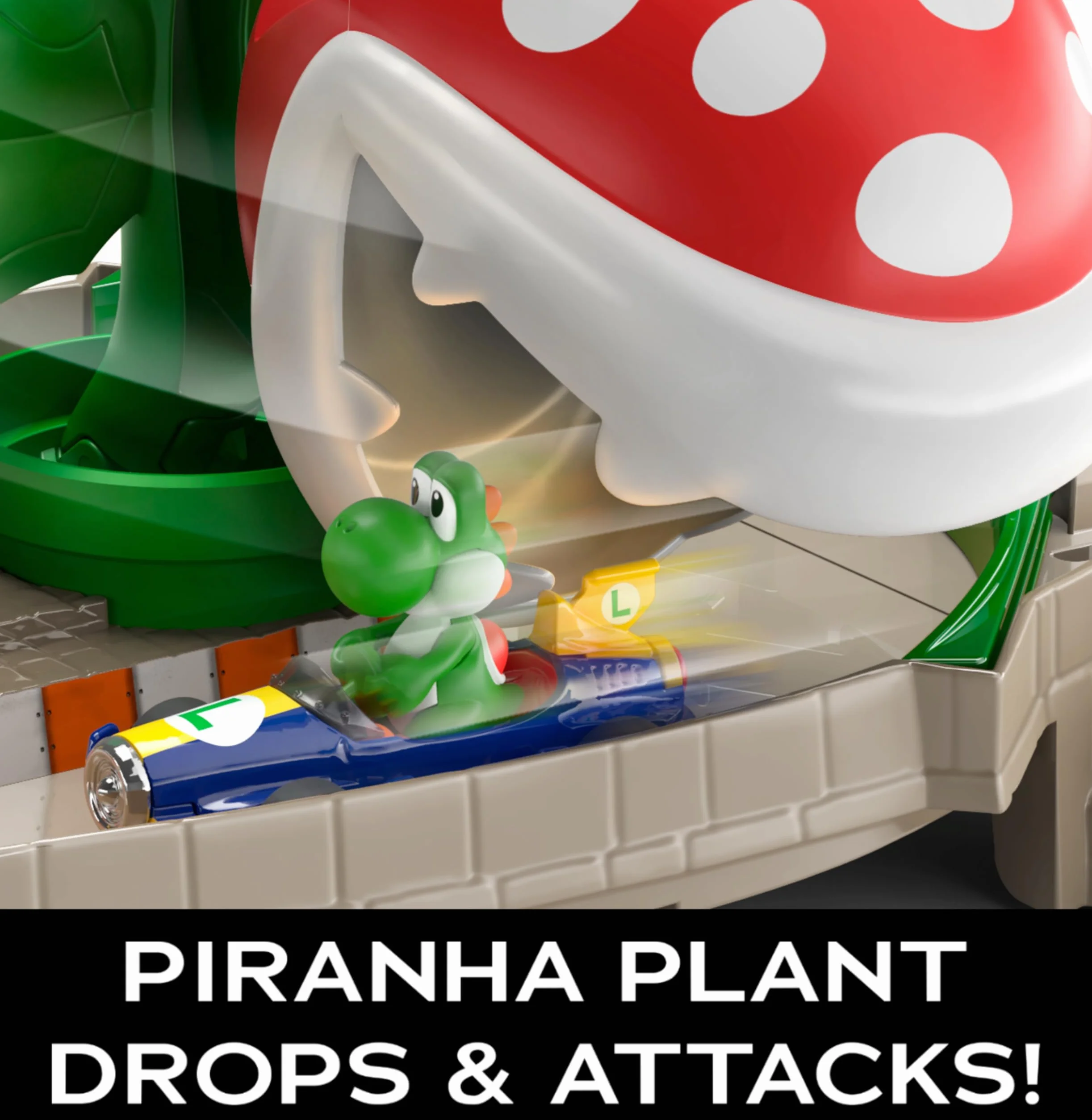 Hot Wheels Gfy47 Mario Kart Piranha Plant Slide Trackset, W Tym Samochodzik 1, Tor Wyścigowy Samochodzików od 5 Lat, Wielokolorowy
