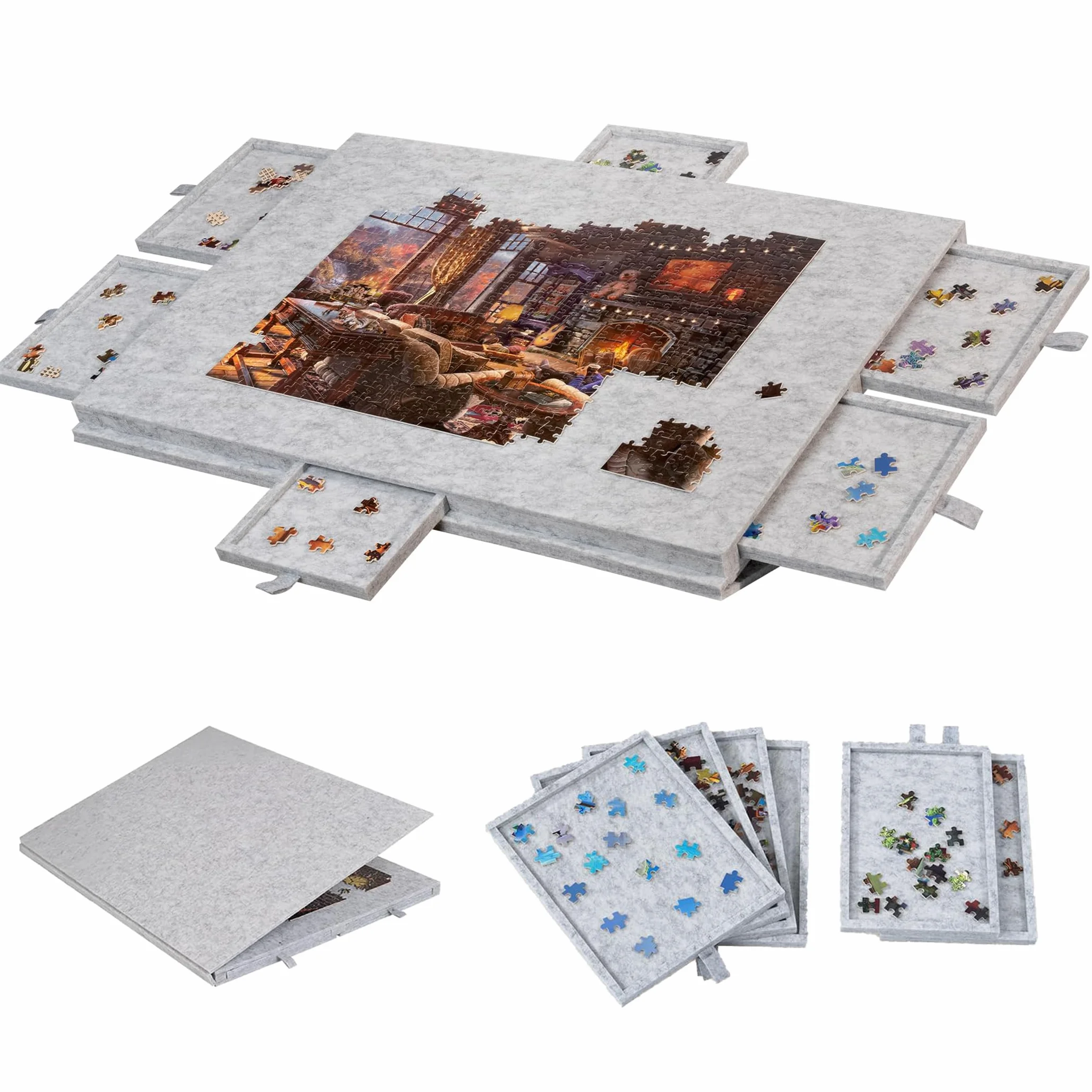 Puzzle Board Regulowany, uchylny stojak, duży przenośny stół do układania puzzli, filcowa powierzchnia z pokrywą zapewniającą bezpieczne przechowywanie i łatwe sortowanie, do 2000 sztuk gray