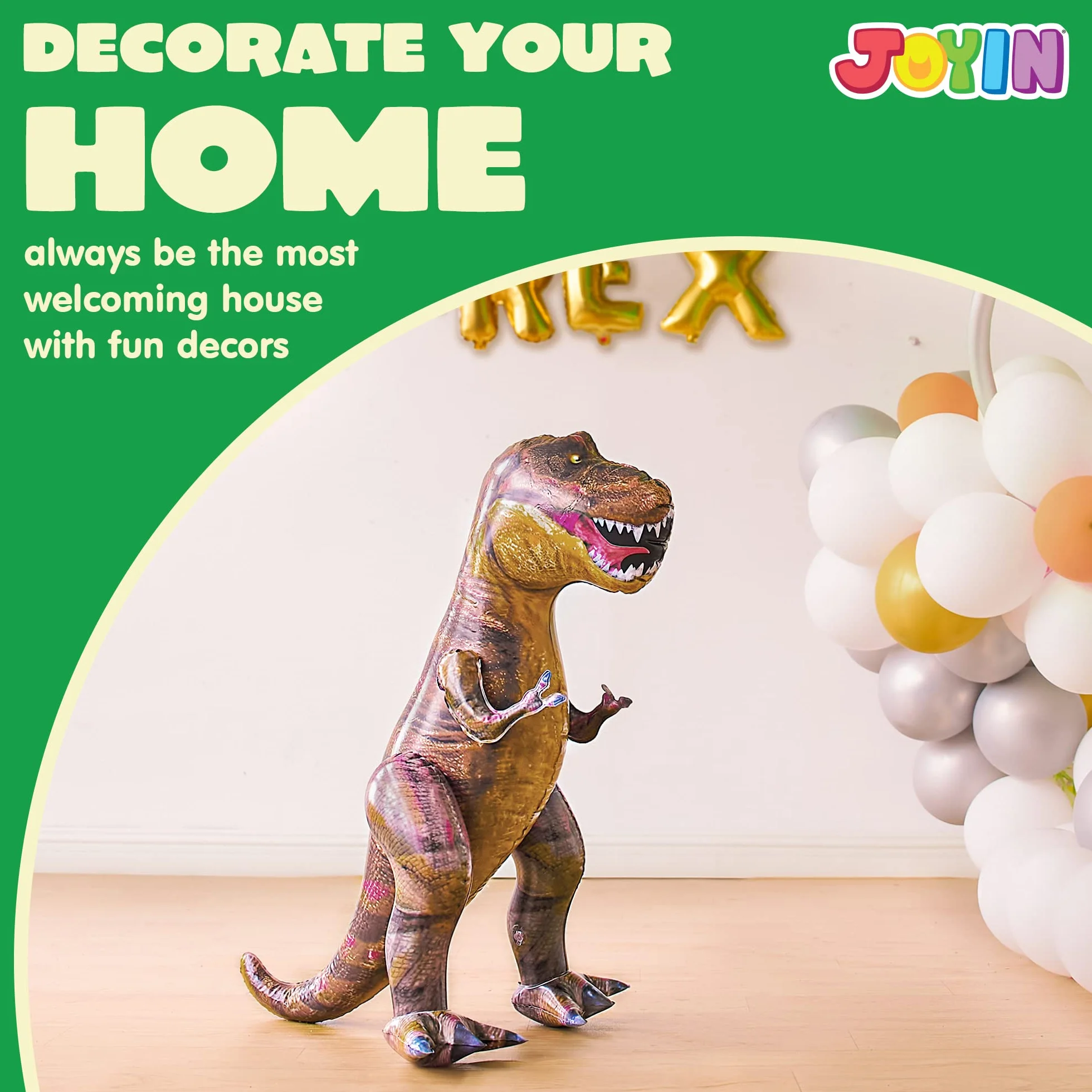 JOYIN nadmuchiwany T.rex dinozaur, nadmuchiwany tyranozaur rex jako dekoracja na imprezę, 76 cm nadmuchiwany dinozaur jako prezent urodzinowy dla dzieci i dorosłych