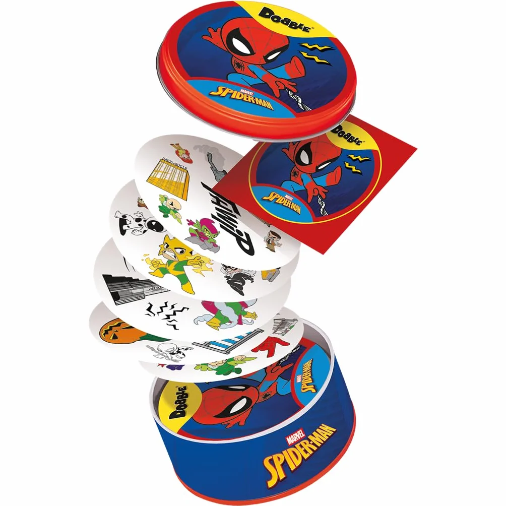 Asmodee Dobble Spiderman, obserwacja i szybkość gry karcianej dla dzieci i dorosłych, gra planszowa, 15 minut gry, od 6 lat, 2-8 graczy