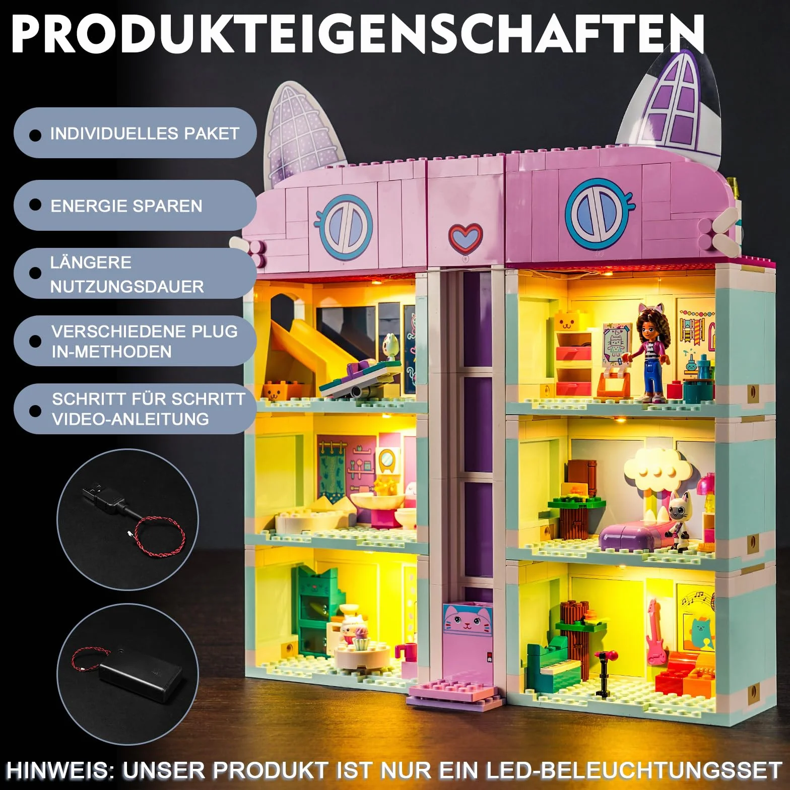 BrickBling Zestaw świateł LED do Lego 10788 Gabby's Dollhouse, zestaw zabawek (nie Lego), zestaw oświetlenia dekoracyjnego do Lego Gabby's Dollhouse kreatywne zabawki