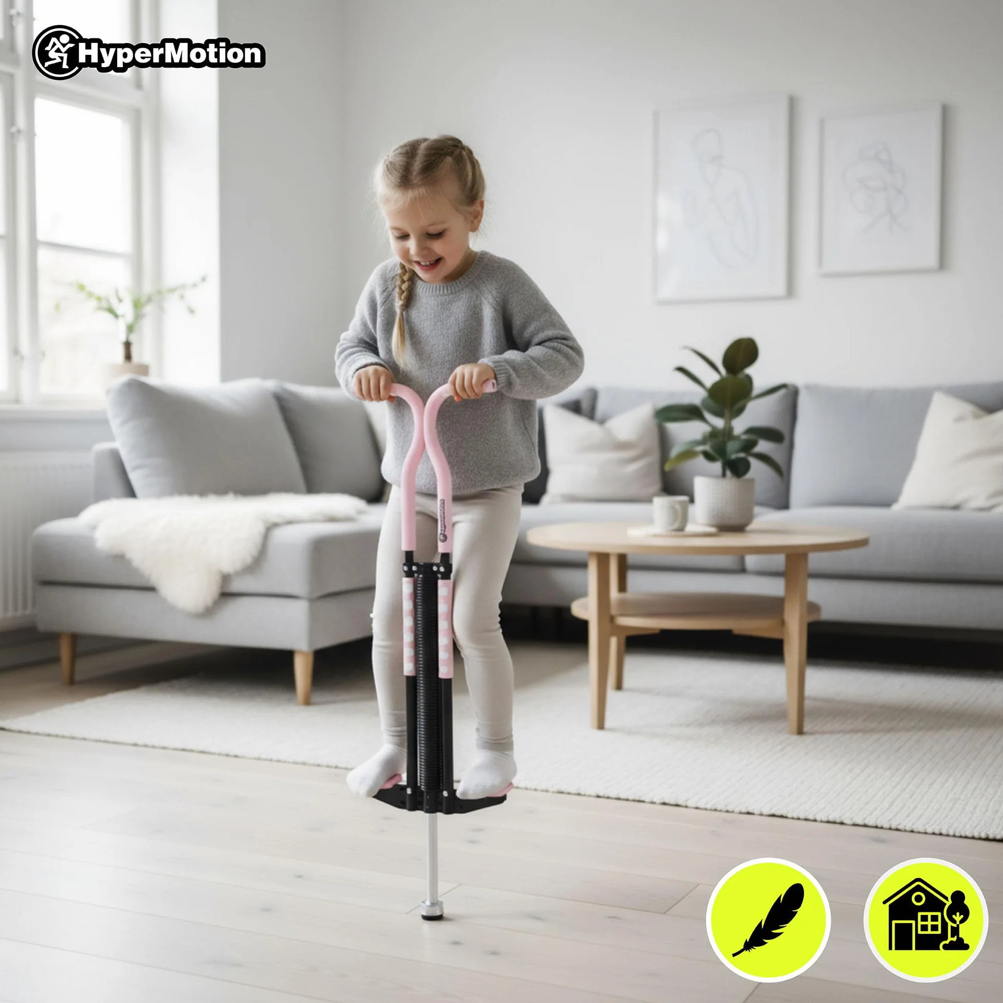 HyperMotion Skoczek POGO dla Dzieci 9–14 Lat, Urządzenie Treningowe do 50 kg, 2,35 kg, System Sprężynowy, Kolor Różowy