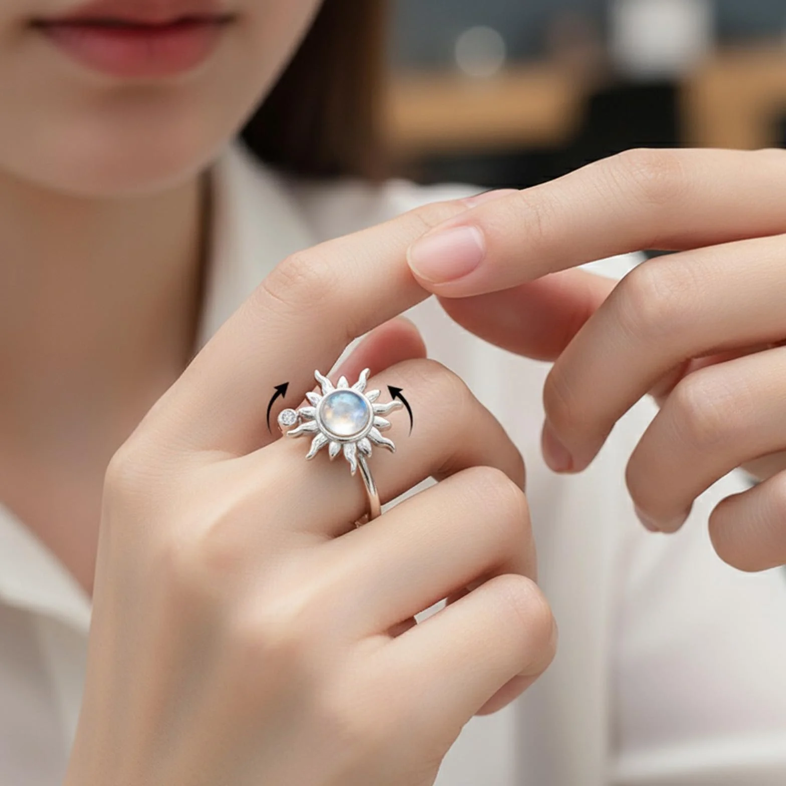 2 szt. pierścień antystresowy obrotowy Fidget Anxiety Ring słonecznik, regulowany otwór na akcesoria, relaks