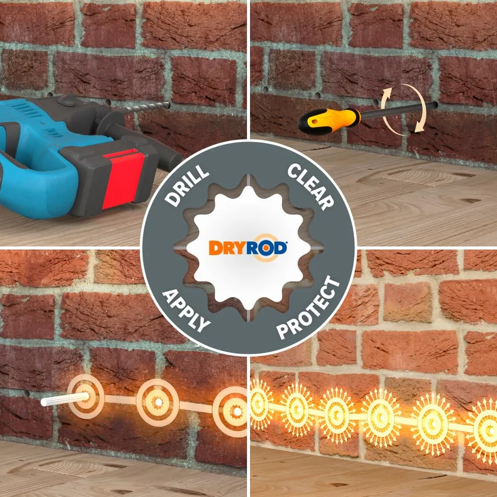 Dryrod Damp Proofing Rods (10 sztuk) – zatwierdzone przez BBA, intensywniejsze niż kremy do iniekcji DPC, pokrycie 1,2 m