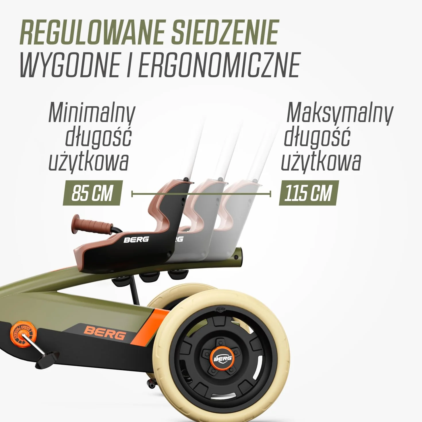 BERG Pedał Gokart Buzzy Retro 2 w 1 z drążkiem przesuwnym, pojazd dziecięcy, bezpieczeństwo i stabilność, zabawka dla dzieci w wieku 2-5 lat