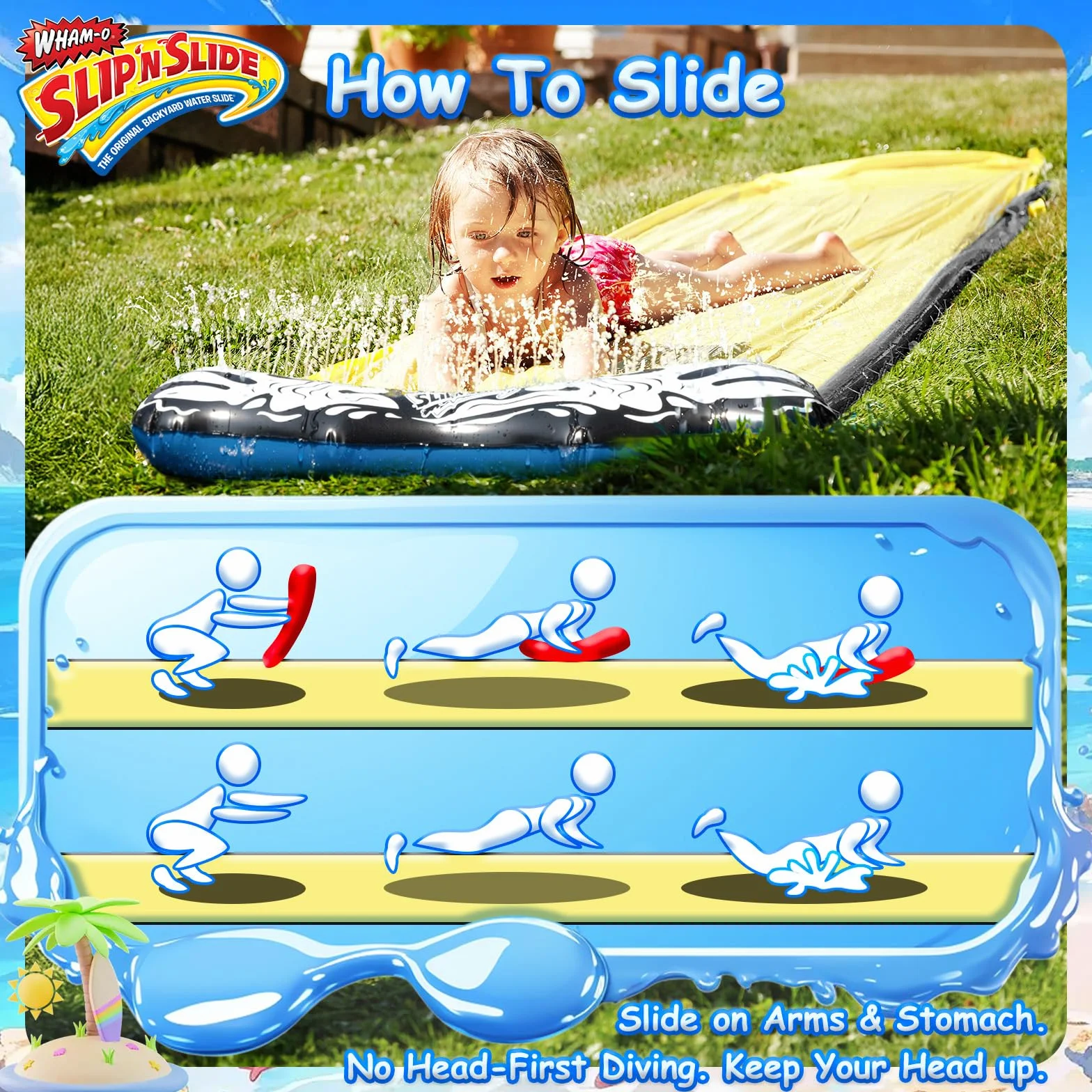 Wham-O Slide Wave Rider Slip N Slide Wave Rider 548,64 cm z boogie, letnia zabawka outdoorowa dla dzieci w wieku 5-12 lat, idealna na imprezy trawnikowe