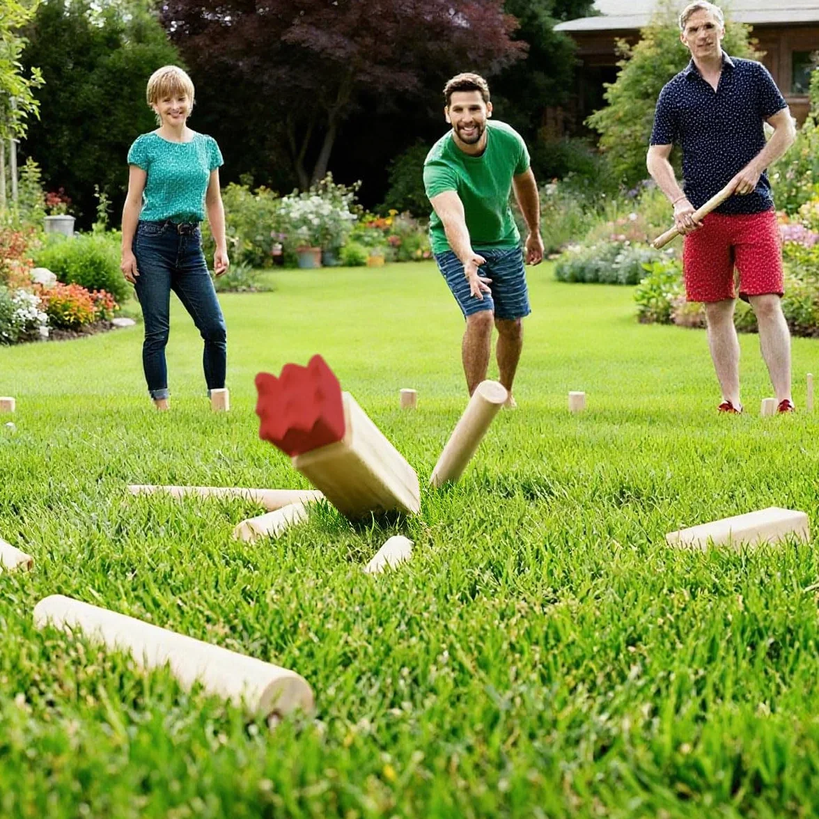 Kubb drewniana gra - 22 szt. drewnianych zabawek na zewnątrz i torba - gry do rzucania na zewnątrz - Kubb Viking Game, dla 2-12 graczy (dorosłych i dzieci) - do ogrodu, trawnika i na kemping