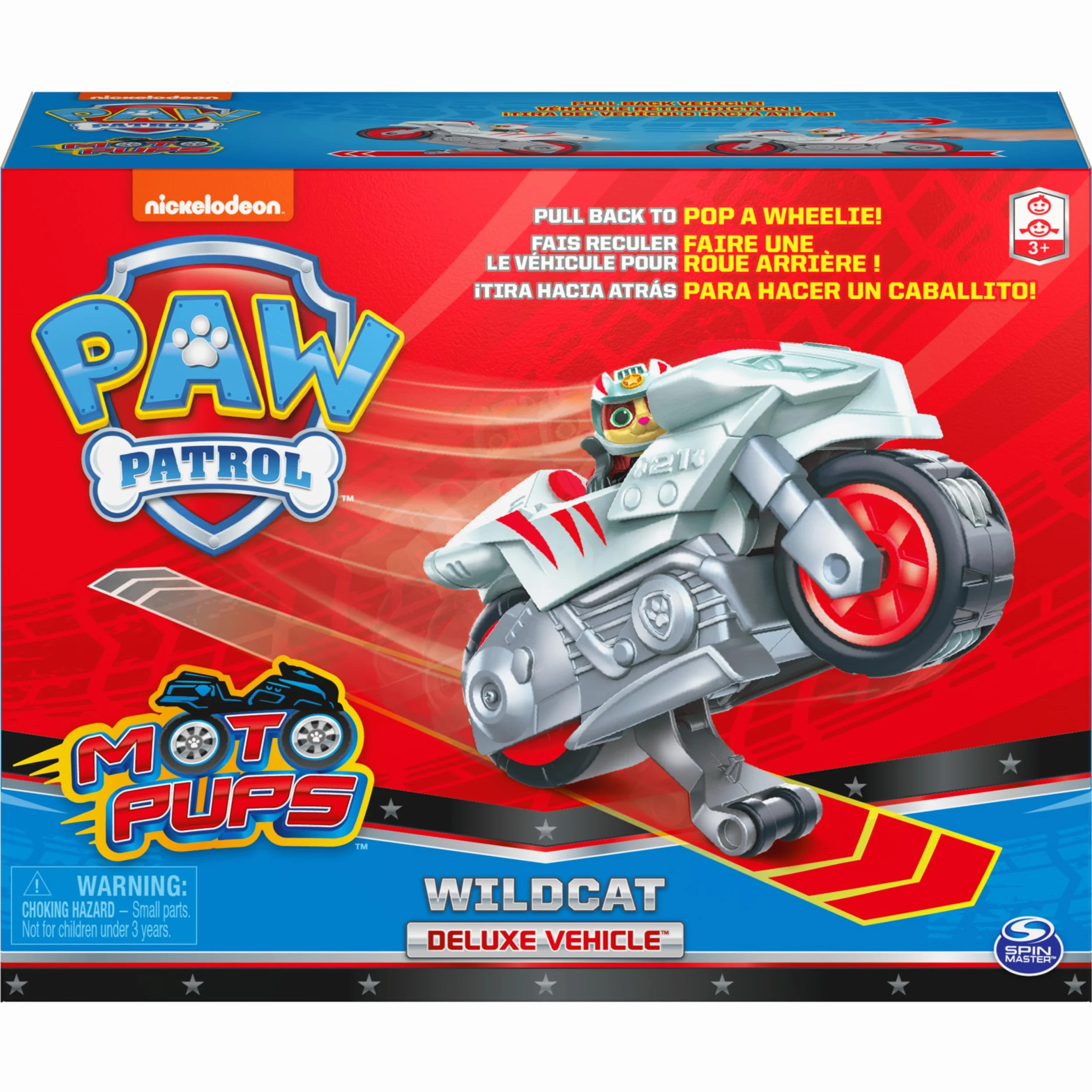 Paw Patrol, Motocykl dla dzieci Wildcat's Deluxe Pull Back Pojazd Motocyklowy z Wheelie Feature and Figure
