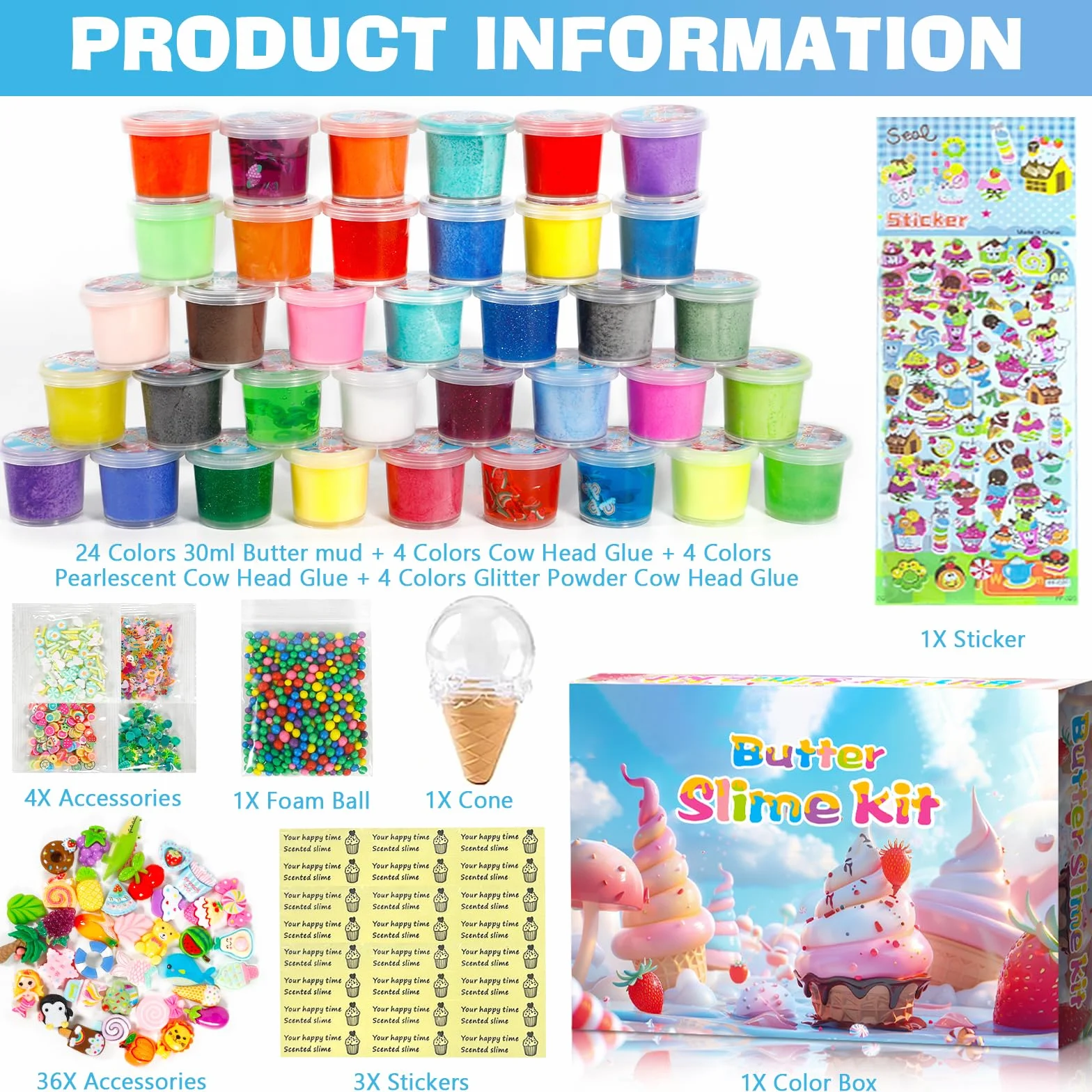 36 zestawów Fluffy Butter Slime, przezroczyste produkty Slime dla dzieci, zabawki Slime Putty, zabawka antystresowa, super rozciągliwe Slime Kids Slime Party upominki