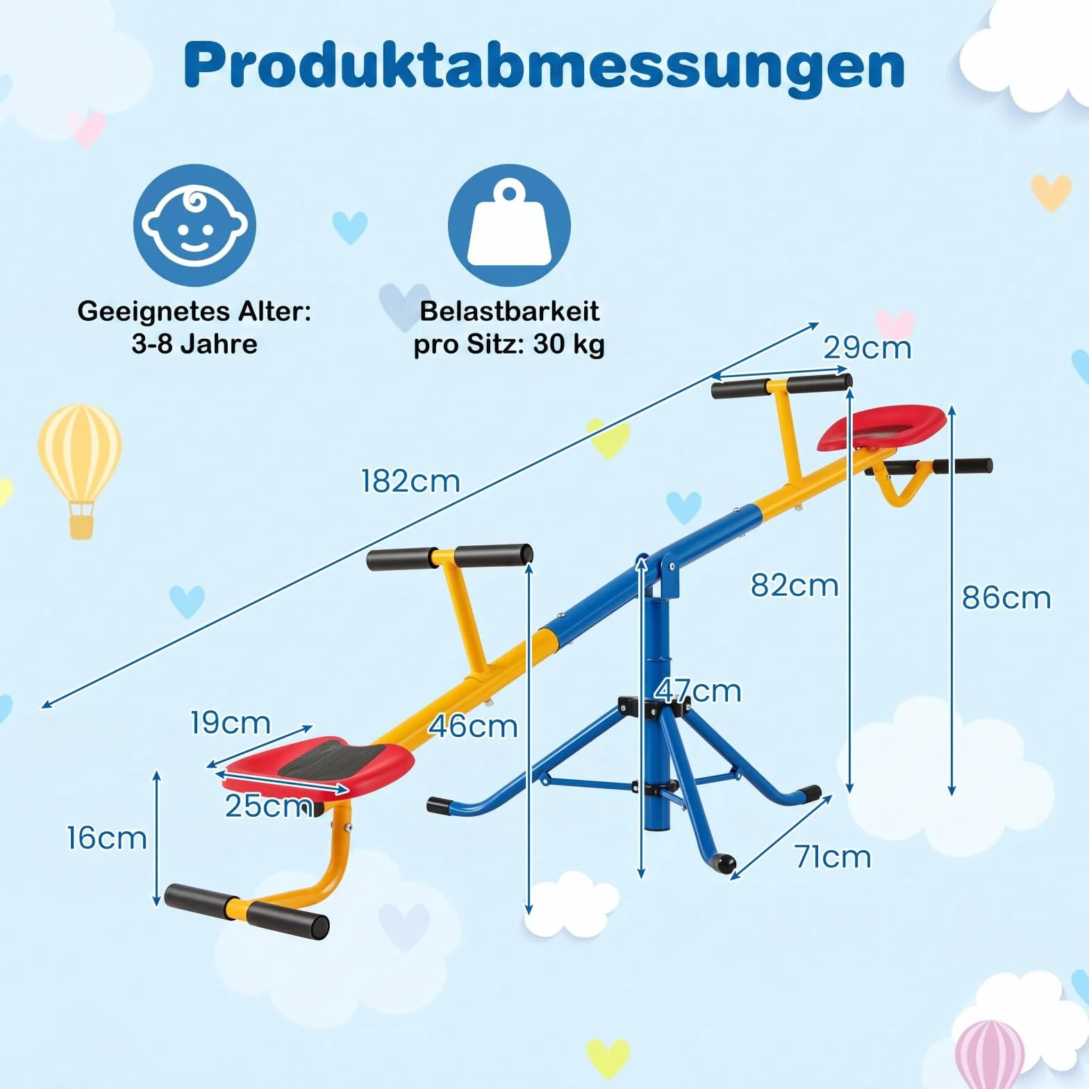 COSTWAY 2-osobowy bujany huśtawka, huśtawka ogrodowa obracana o 360°, dla dzieci, obciążenie do 60 kg, metalowy kołysk, idealny dla dzieci w wieku 3-8 lat