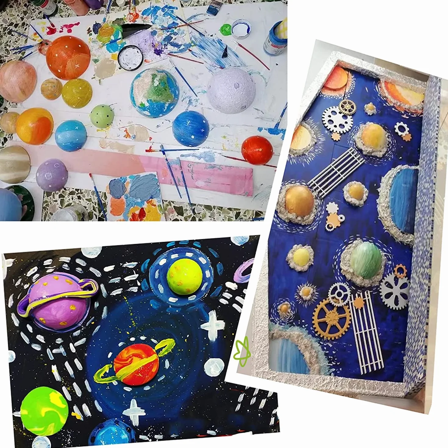 Zestaw modeli układu słonecznego dla dzieci z 14 piłkami piankowymi, 12 patyczkami bambusowymi, 12 kolorowymi pigmentami, 2 pędzlami do malowania do lekcji astronomii i projektów szkolnych
