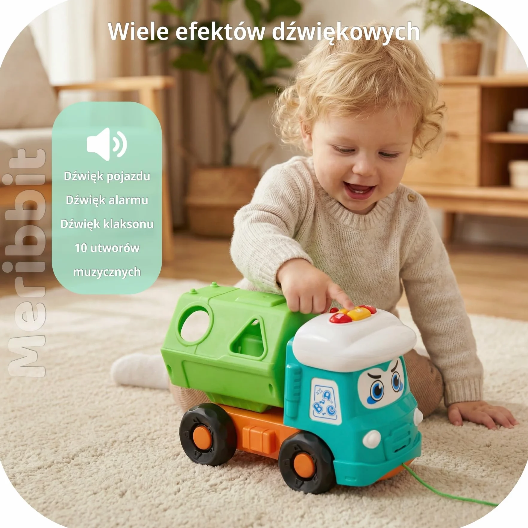 Montessori Zabawka Ciężarówka Wywrotka dla Dzieci 1-3 Lat, Pojazd Sensoryczny z Światłami i Dźwiękami, Sortowanie Kształtów, Zabawka do Ciągnięcia dla Chłopców i Dziewczynek, Edukacyjne