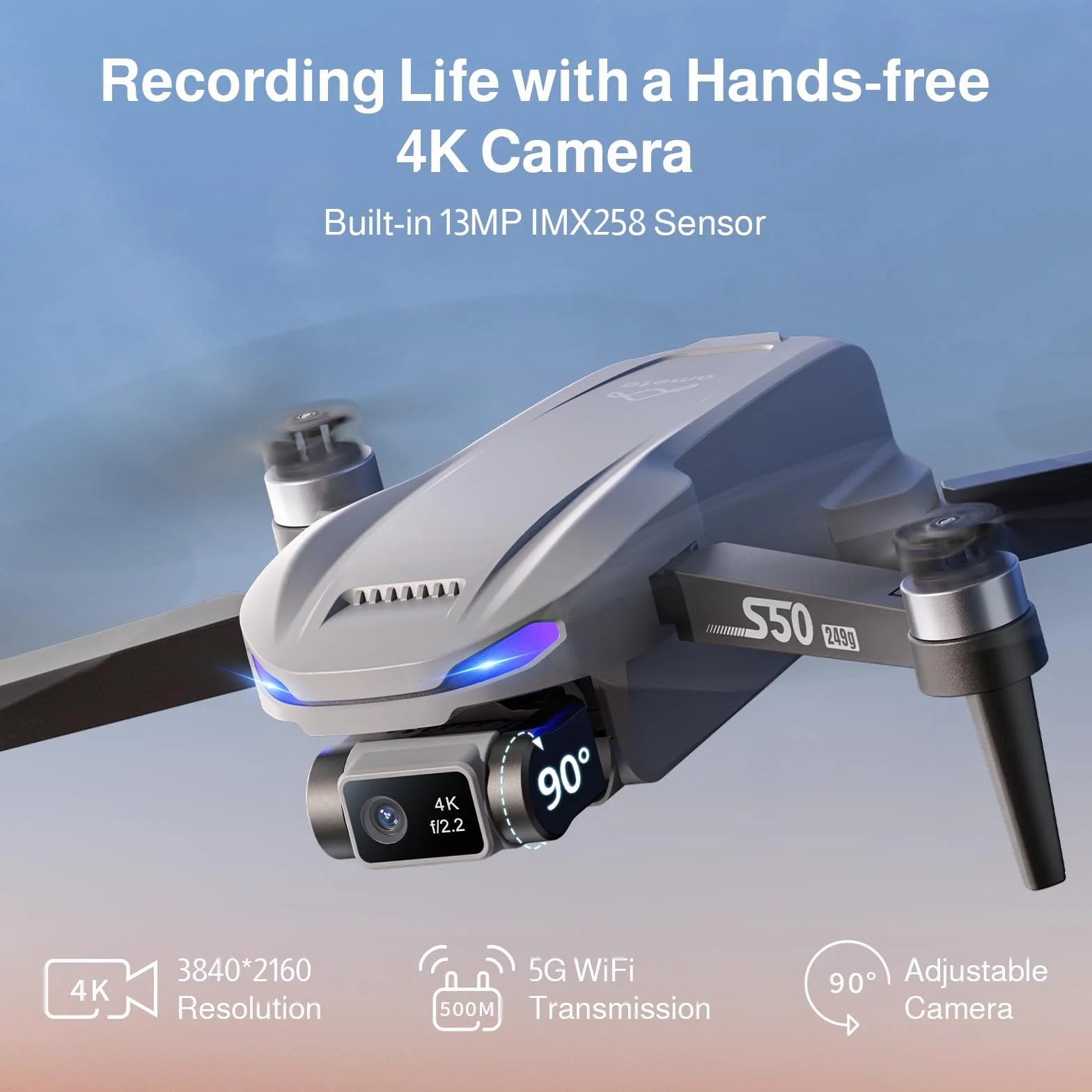 Ameta S50 Lite Drone z Kamerą 4K GPS FPV, 50 Minut Czasu Lotu, <249g