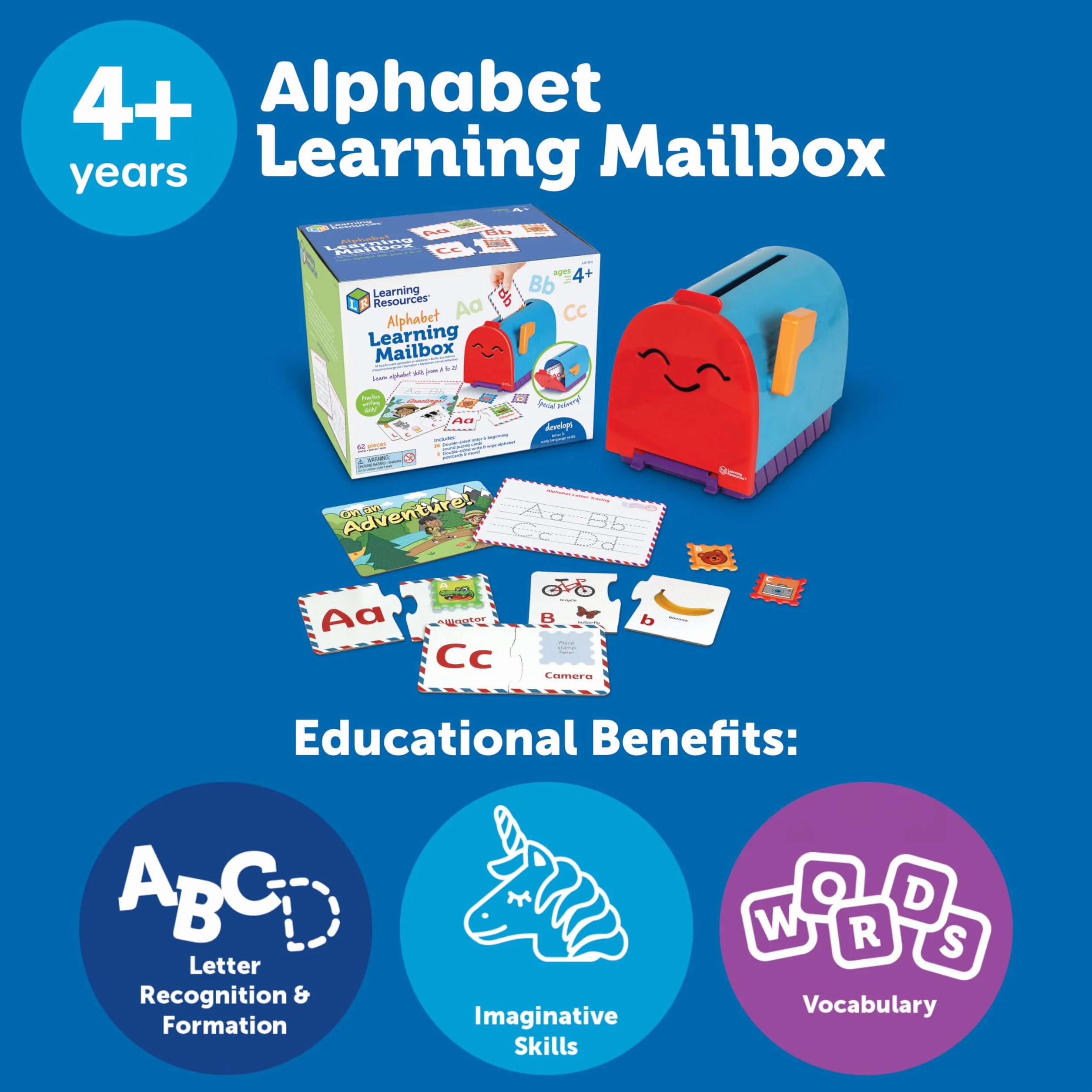 Learning Resources - Skrzynka pocztowa do nauki alfabetu, zabawki do nauki alfabetu, gra logiczna z alfabetem, puzzle z alfabetem, gra pocztowa, zabawki edukacyjne dla dzieci w wieku powyżej 4 lat