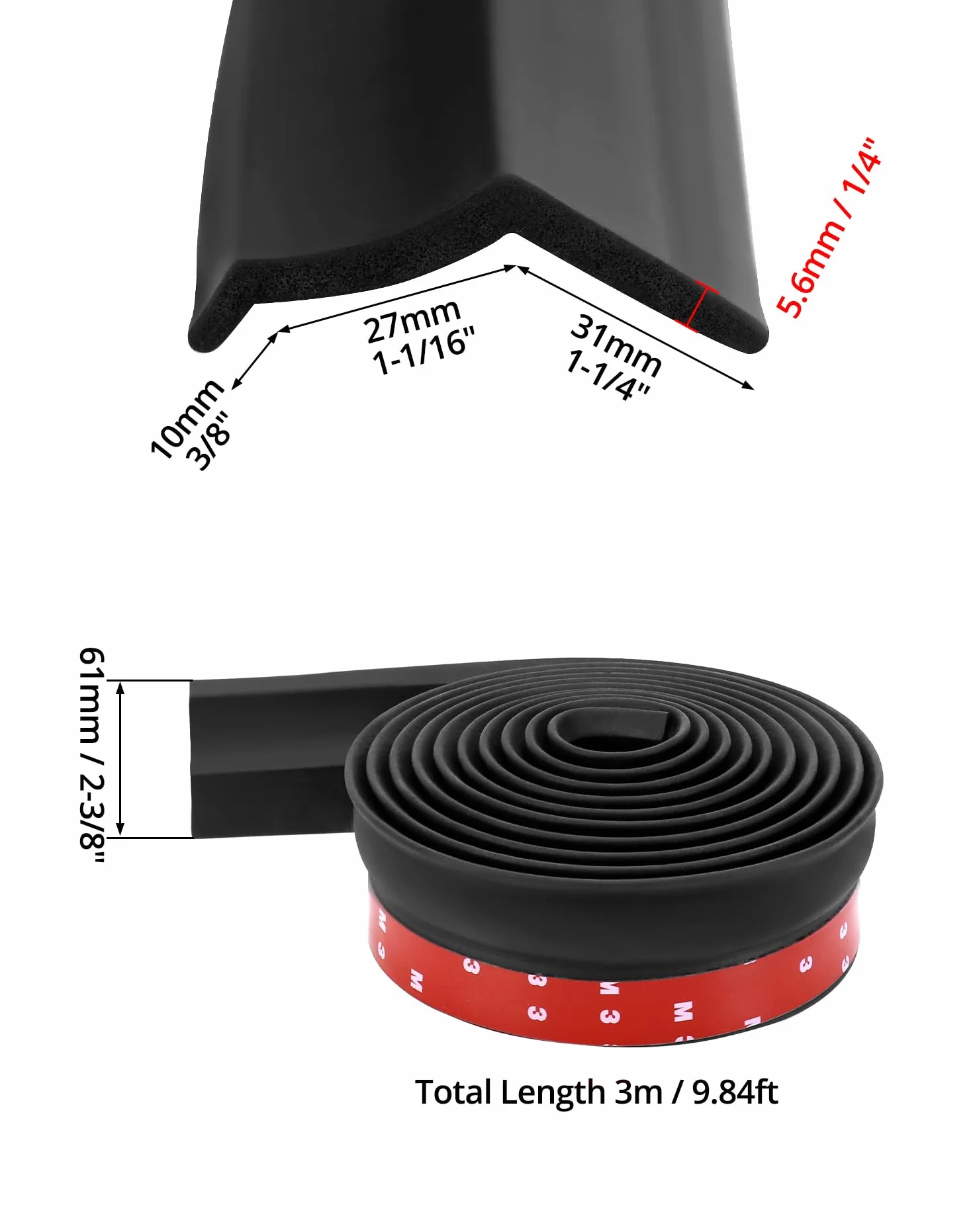 QWORK® Uszczelka do bramy garażowej 3 m, uszczelka gumowa do bramy garażowej, do ochrony skrzydeł, brudu i czynników atmosferycznych, z gwoździami
