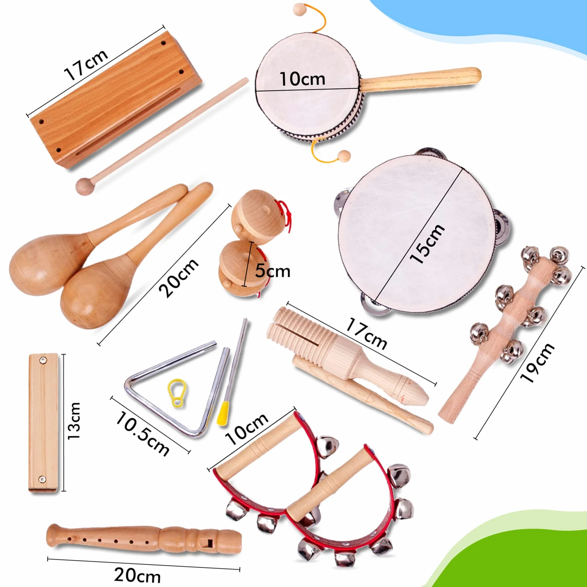 18-częściowy drewniany zestaw instrumentów muzycznych dla dzieci - zabawki Montessori - instrumenty edukacyjne - zabawki drewniane - prezent muzyczny - tamburyn - instrumenty zabawkowe