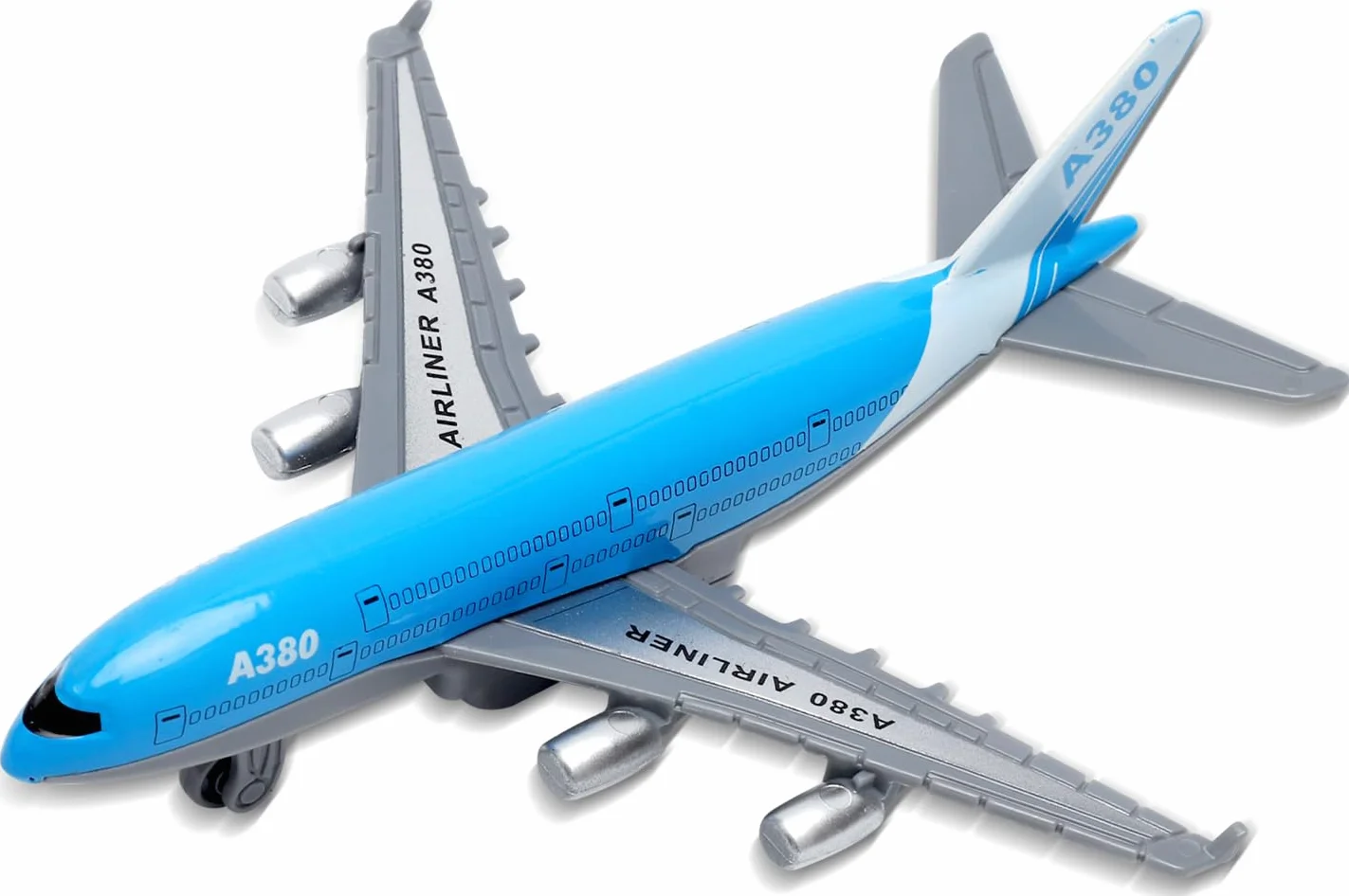 Airbus A380 zabawka do samolotu – mini metalowy model samolotu z funkcją wyciągania dla dzieci od 3 lat, plandeka powietrzna dla dzieci, idealna jako zabawka na lotnisku i prezent (długość 14 cm