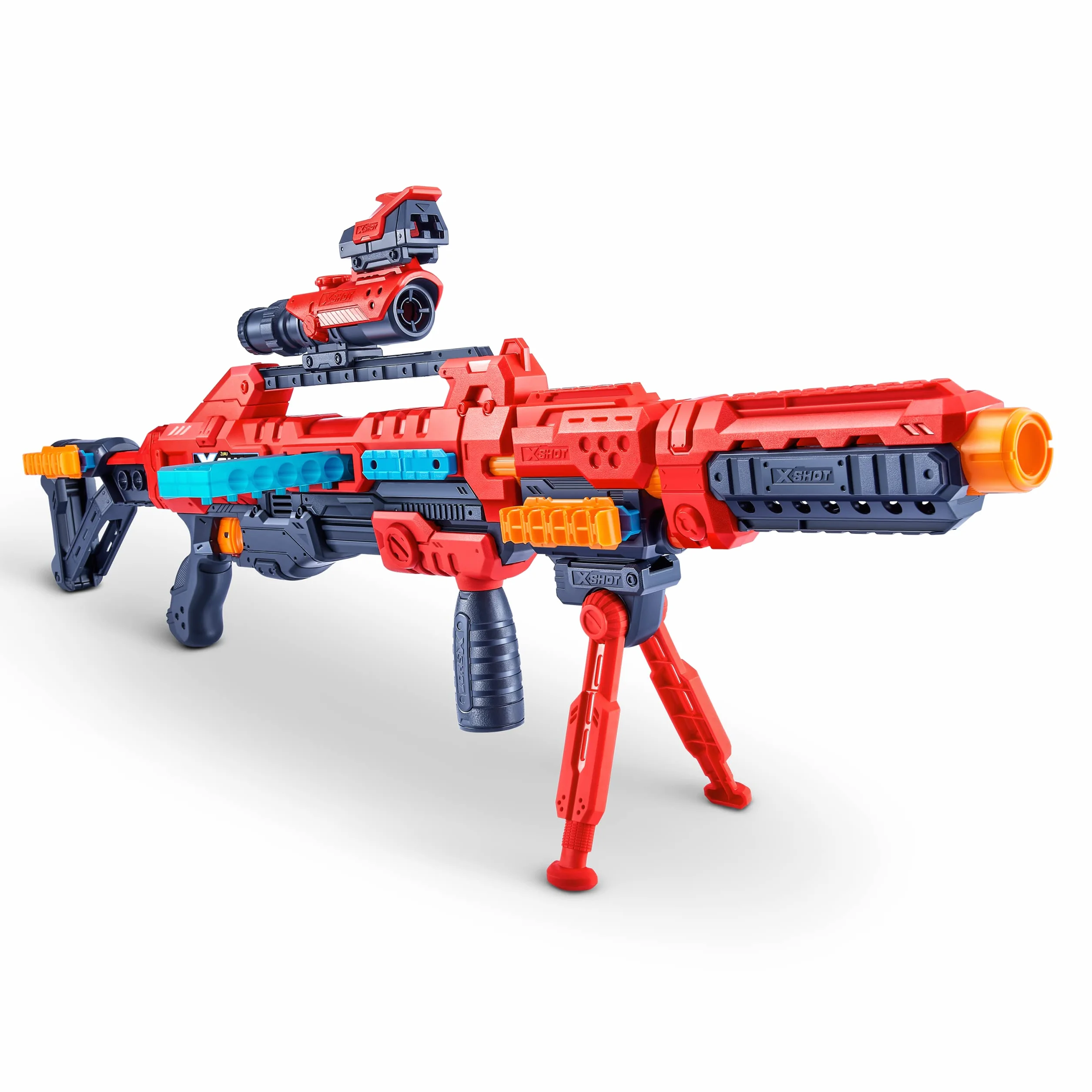 XSHOT Excel Regenerator, Red Foam Dart Blaster ponad 1000 unikalnych kombinacji (48 rzutk), czerwona zabawka blaster