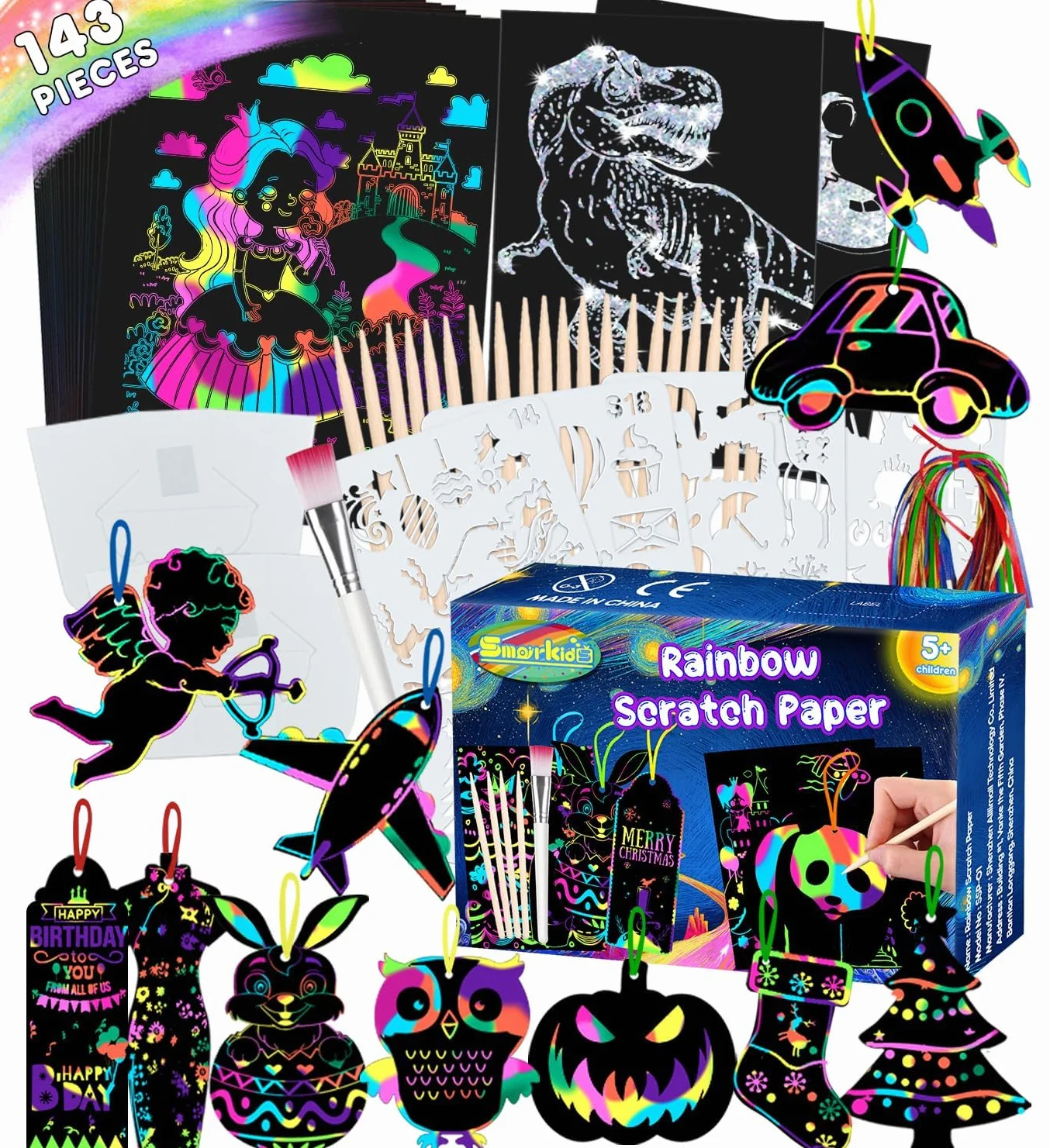 Scratch Art Dla Dzieci 143 Szt - Magiczny Tęczowy Papier Do Zdrapywania Notatki Karta Do Zdrapywania Zakładka Drewniany Rysik Materiały Artystyczne Zestawy Do Dla Narodzenie Urodziny Prezent