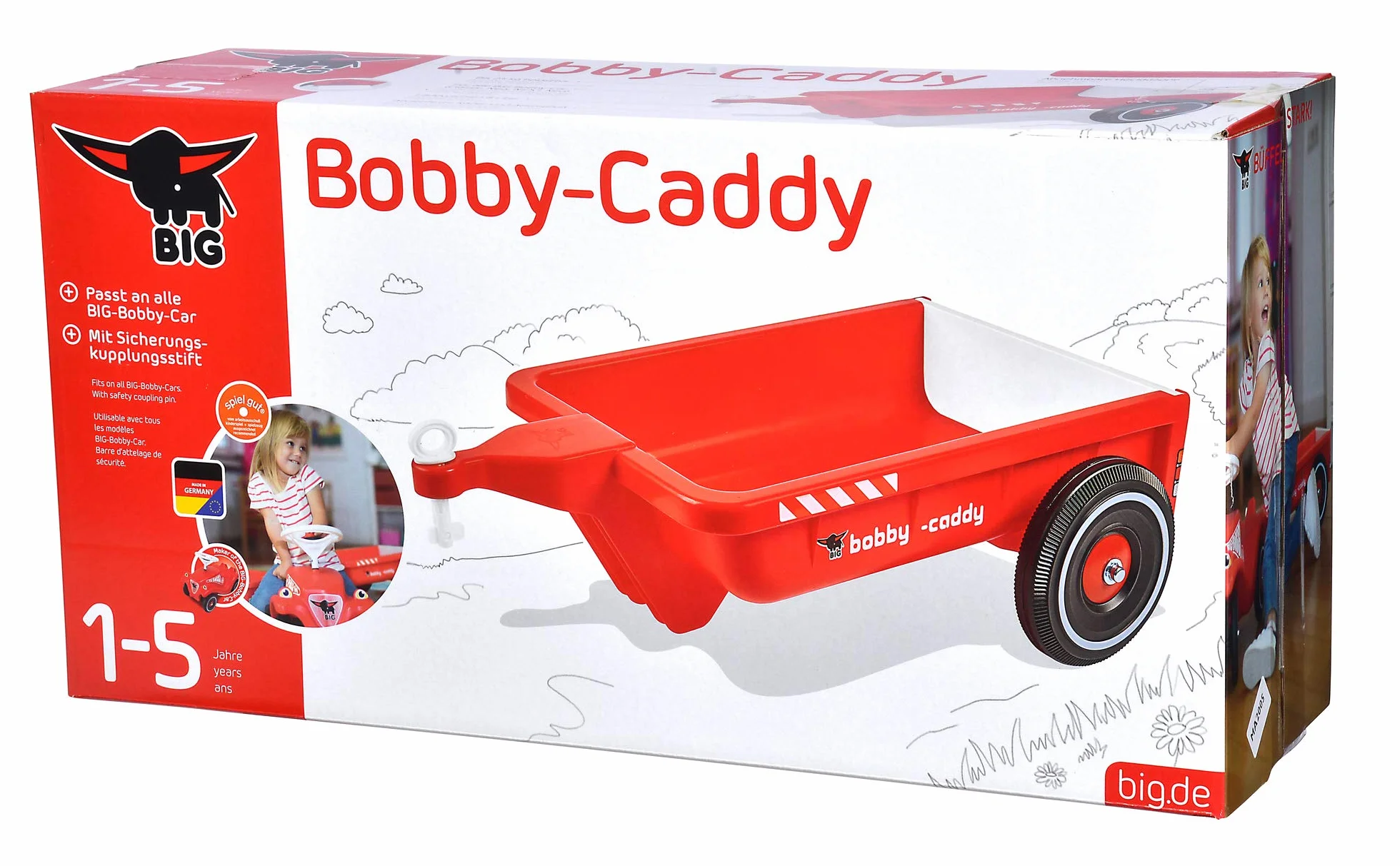 BIG-Bobby-Caddy - przyczepka Bobby Car do wewnątrz i na zewnątrz, do samochodu Big Bobby, pojemność: 8 litrów, dla dzieci od 1 roku życia