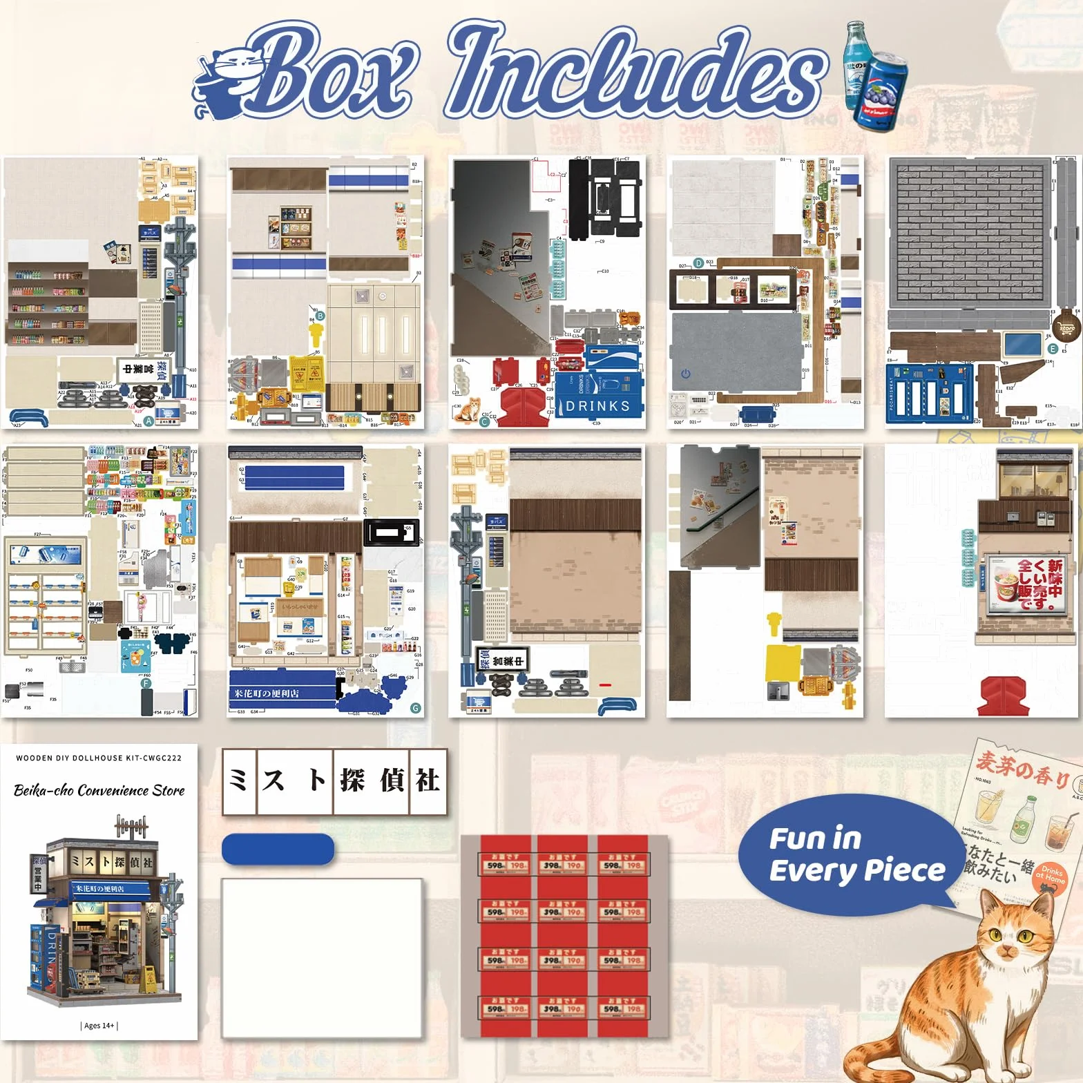 CUTEBEE Book Nook Kit - Domek Dla Lalek W Stylu Japońskim, Dekoracja Domu I Półki Na Książki, Wyjątkowy Prezent Dla Rodziny I Przyjaciół