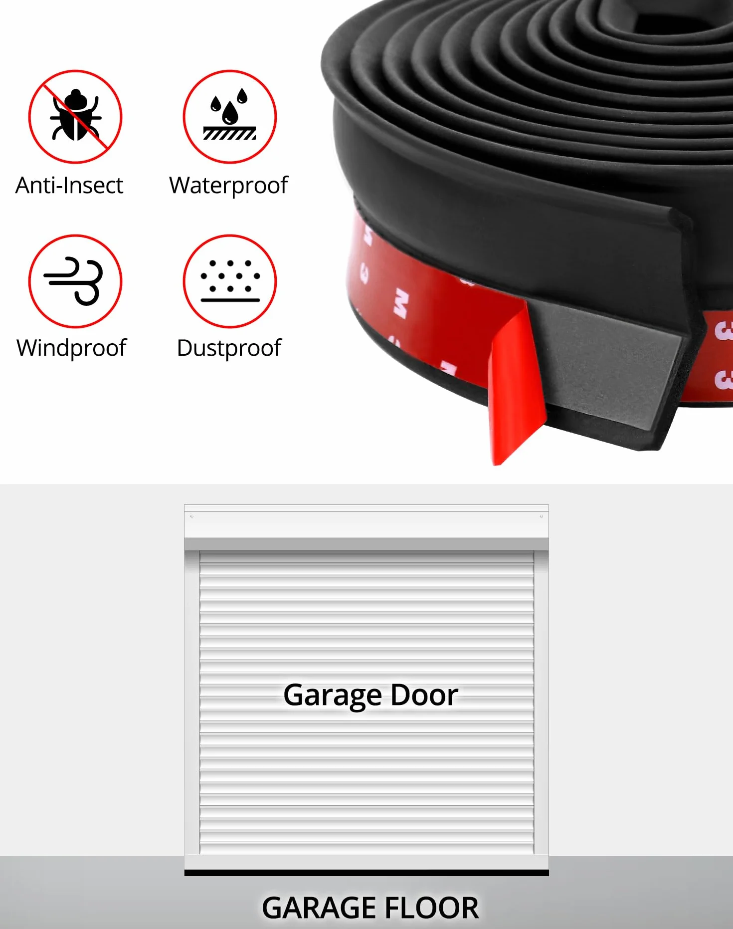 QWORK® Uszczelka do bramy garażowej 3 m, uszczelka gumowa do bramy garażowej, do ochrony skrzydeł, brudu i czynników atmosferycznych, z gwoździami