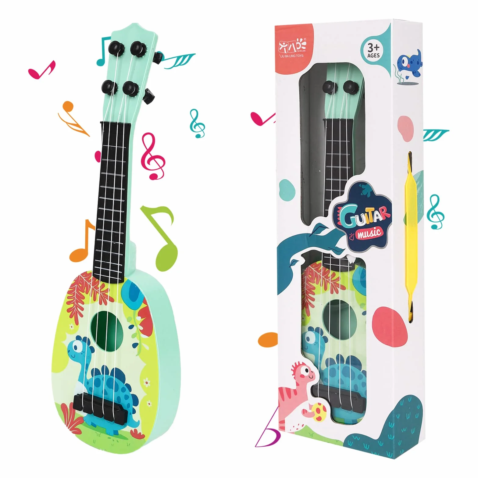 Gitara dziecięca, 37 cm, dla dzieci, mini gitara, ukulele, ukulele, instrument z 4 regulowanymi strunami, mini gitara dla małych dzieci, początkujących, chłopców, dziewczynek, prezent (styl-B)