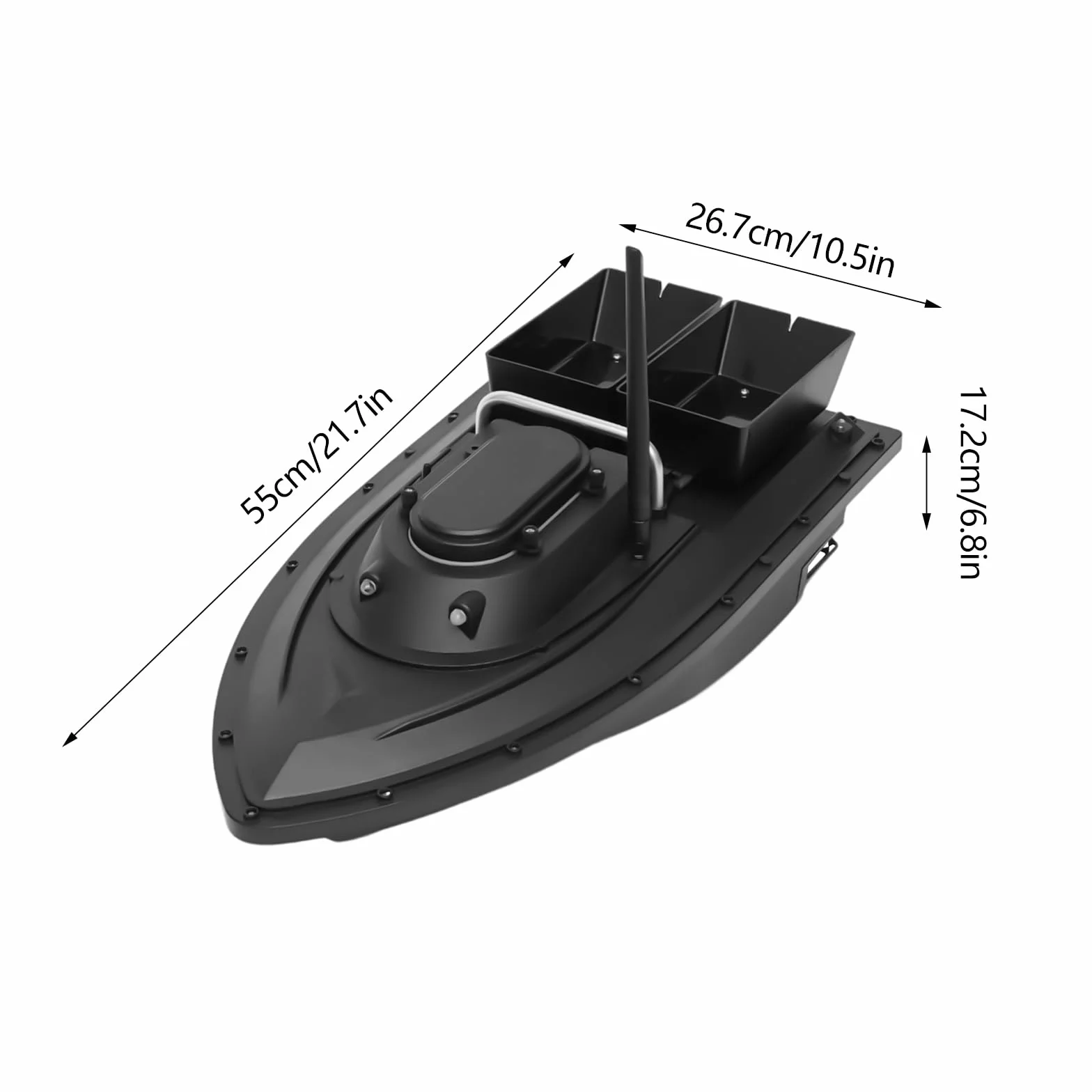 Łódź karmowa Rc łódź przynęta wędkarska, z pilotem zdalnego sterowania, czarna 7,4 V, 5200 mAh