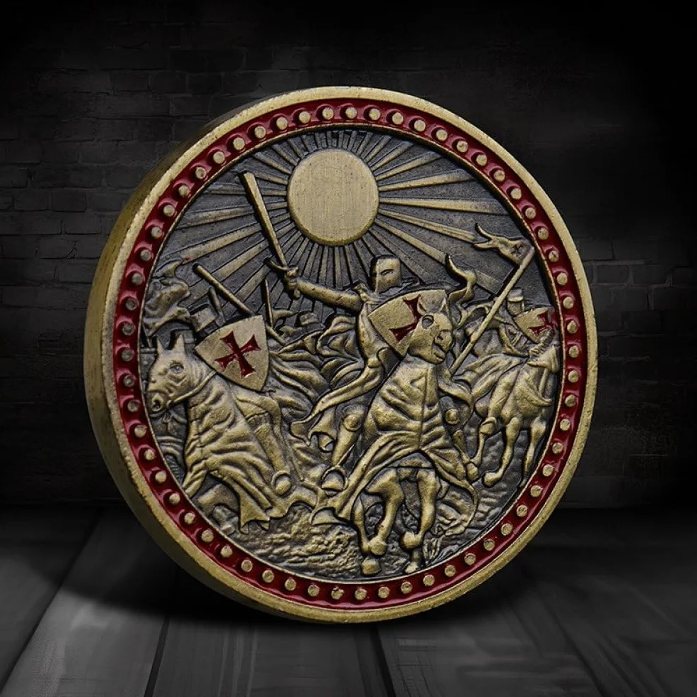Moneta Pamiątkowa Rycerzy Templariuszy, Moneta Pamiątkowa Krzyżowca, Vintage Moneta Wyzwania, Medal Świętej Tarczy