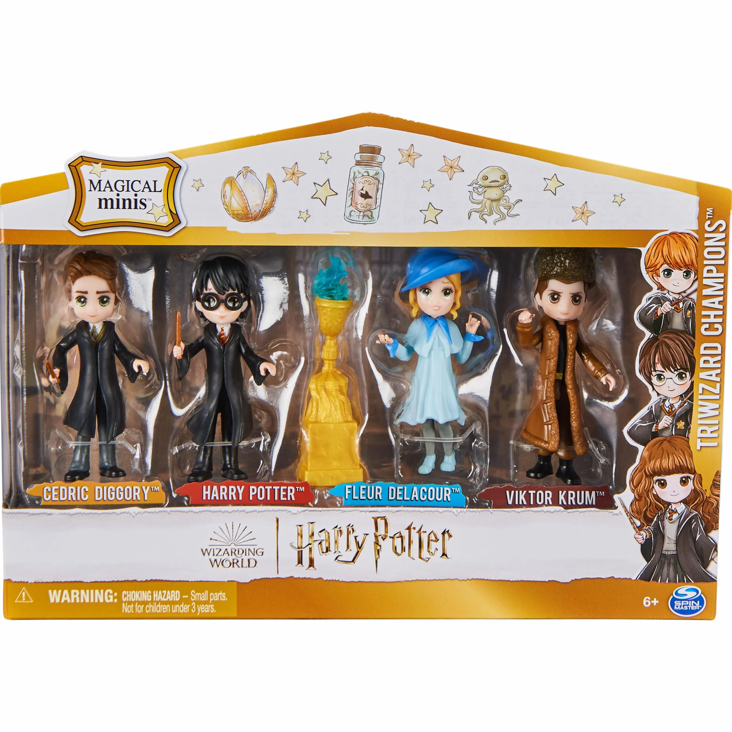 WIZARDING WORLD HARRY POTTER - MULTIPACK 4 Turniej Mistrzów 3 magicznych magicznych figurek - 4 lalki przegubowe 8 cm z akcesoriami kolekcjonerskimi - zabawka dla dzieci 5 lat