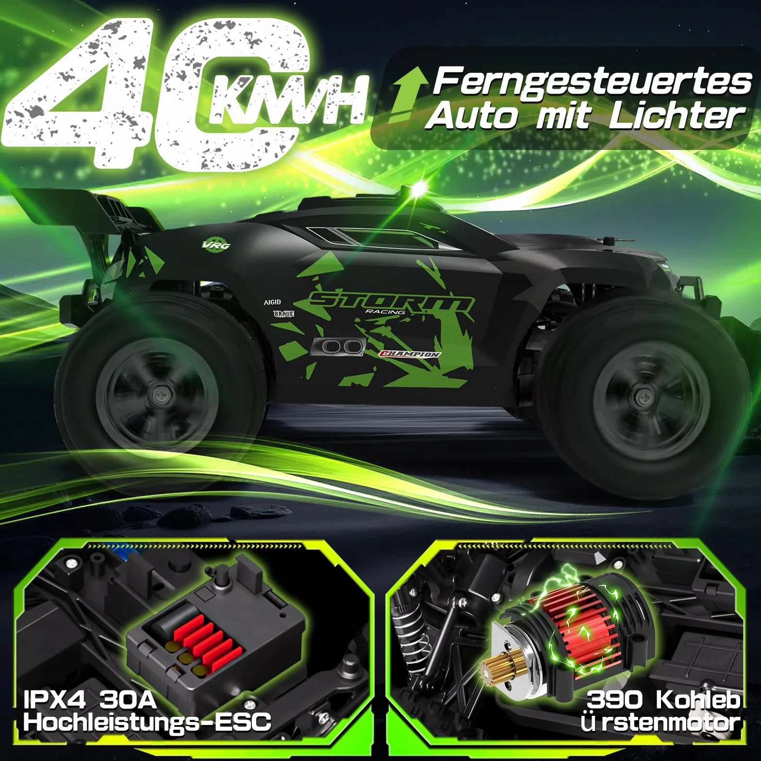 Zdalnie sterowany samochód 40 km/h, od 8, 10 lat, 1/18 RC Auto Offroad z 2 zestawami opon i 2 akumulatorami 50 minut, 2,4 GHz Monster Truck zdalne sterowanie ze światłem, 4WD wodoszczelny samochód RC