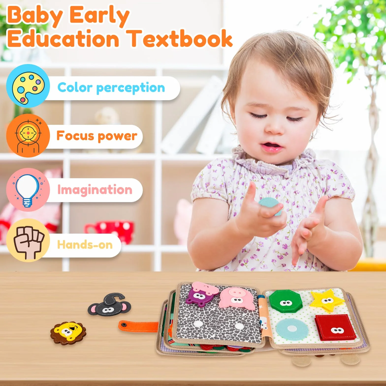 Busy Board Montessori Zabawka od 1, 2, 3 lat Książeczka aktywności z miękkiego filcu Zabawka sensoryczna dla niemowląt na wczesne rozwój i podróże, aktywności edukacyjne przedszkolne, prezent