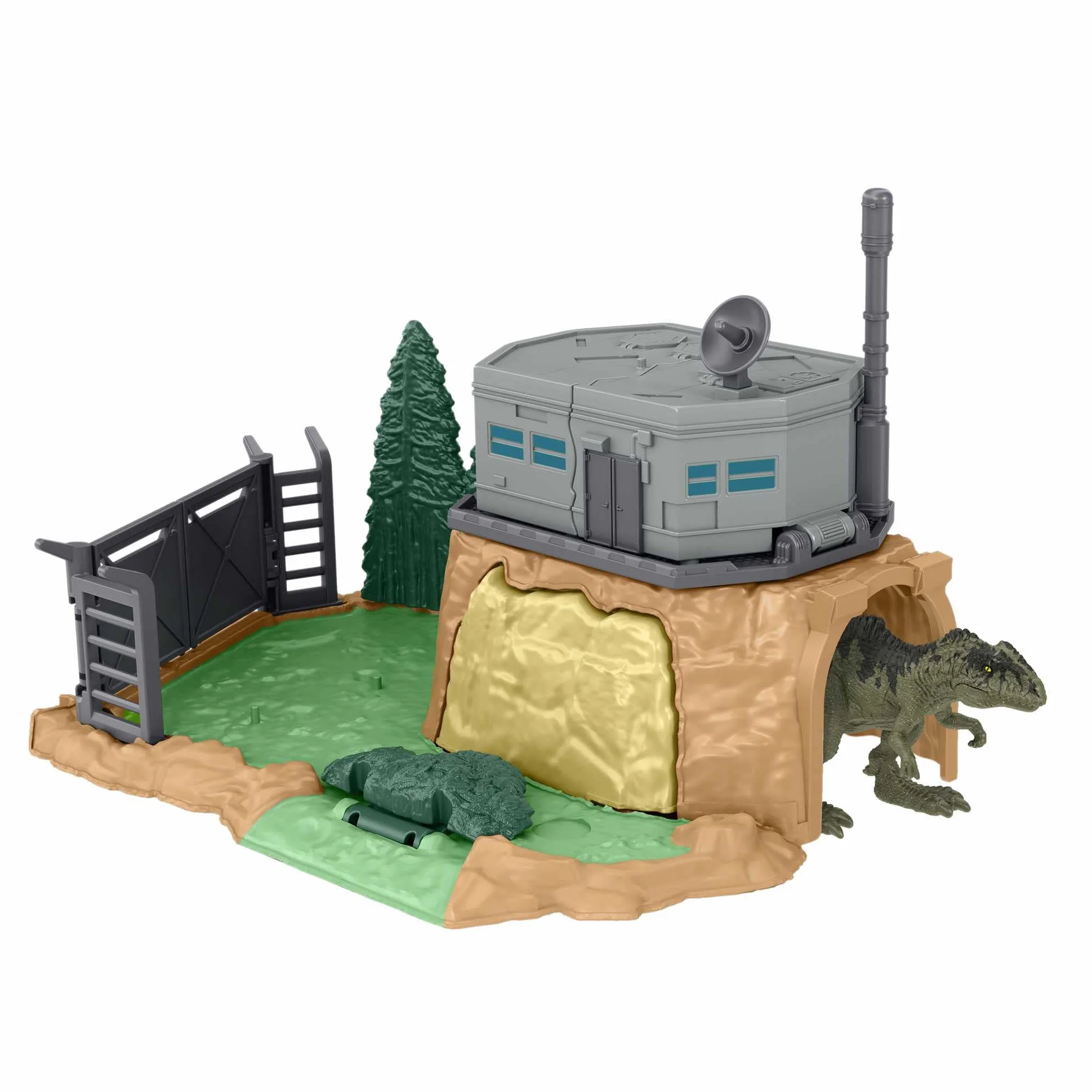 Jurassic World: Dominion Ucieczka dinozaura Minifigurki Zestaw z 2 minifigurkami dinozaurów, kilkoma obszarami zabawy, wyrzutniami i „łamiącymi się” elementami, dla dzieci od 4 roku życia, HFF12
