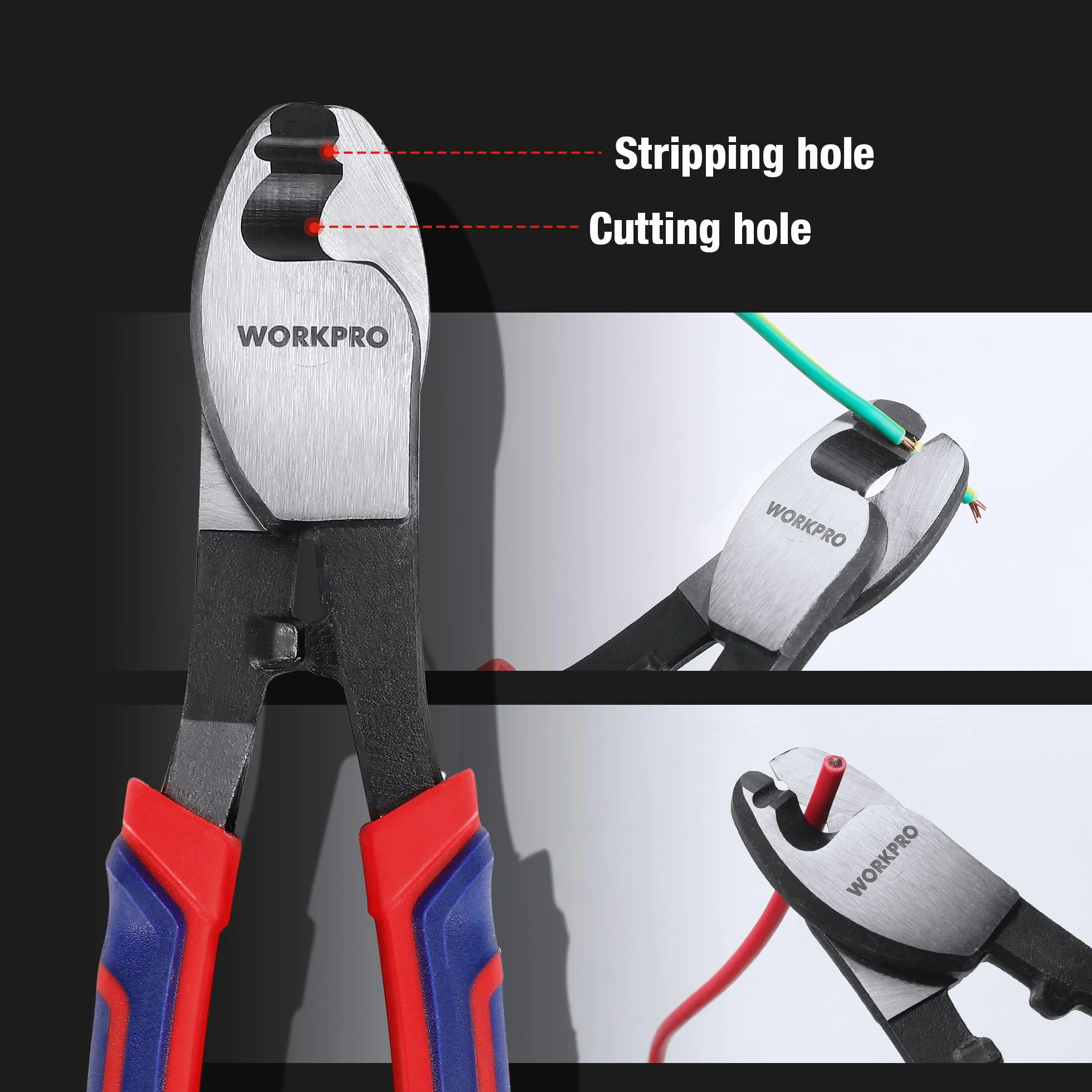 WORKPRO Szczypce do kabli, 20 cm, ze stali wysokowęglowej, do precyzyjnego cięcia, o wysokiej twardości, z antypoślizgowym uchwytem, do ściągania kabli miedzianych, rękodzieła