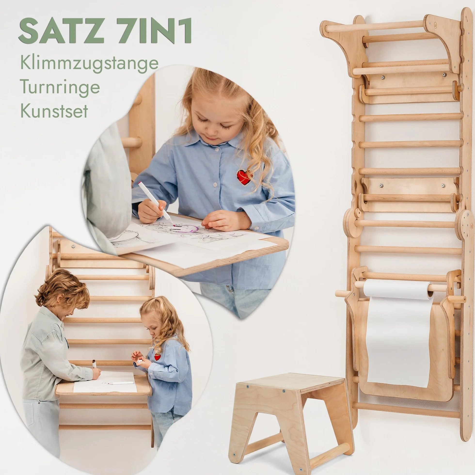 Goodevas Swedish Ladder Indoor Kids Gym: Zestaw do wspinaczki Montessori Play Gym przeznaczony do zastosowania w pomieszczeniu - drewniane zabawki do wspinaczki dla maluchów w wieku 1-7 lat