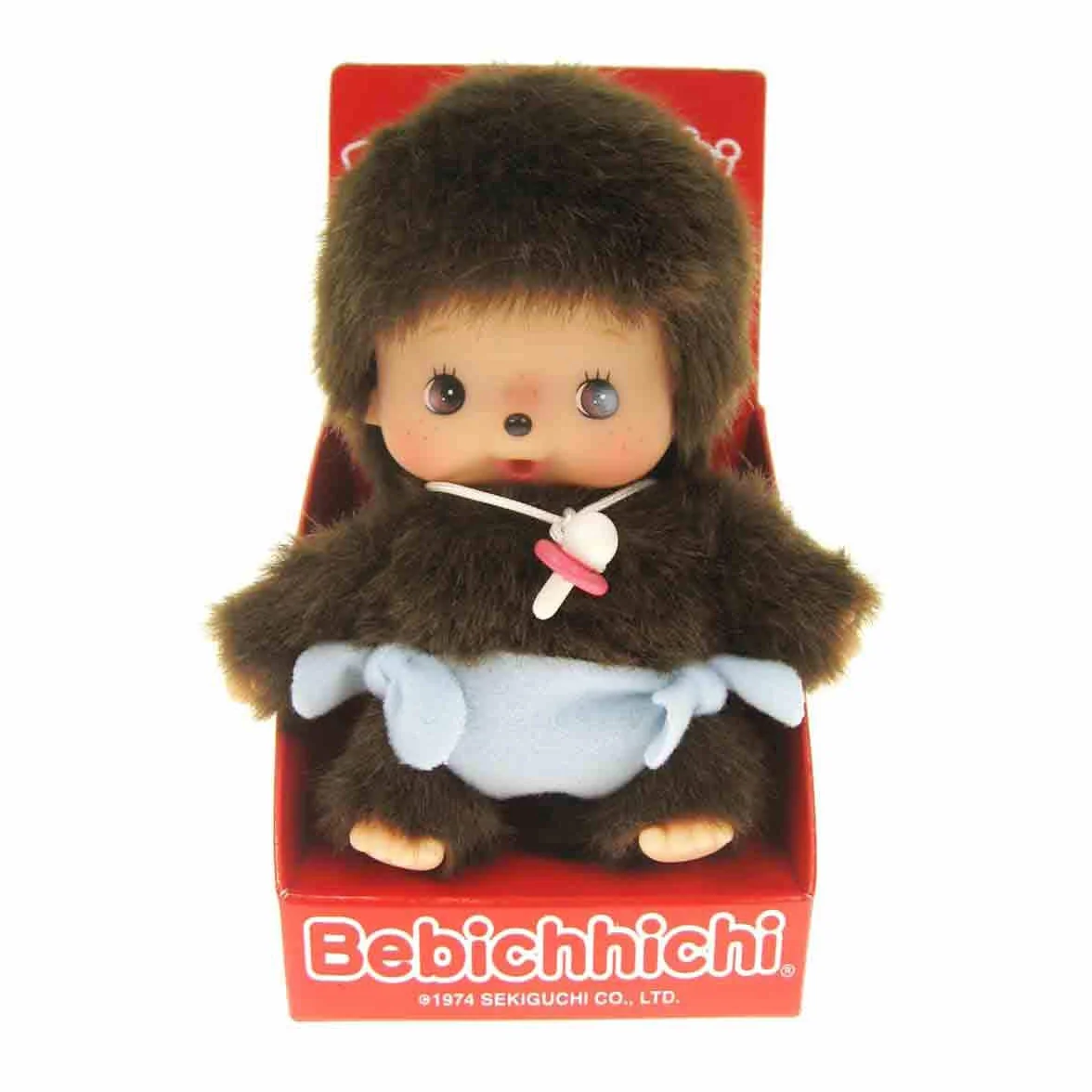 Sekiguchi 235370 - Original Bebichhichi Baby Brown Plush Plush z niebieską pieluchą, ok. 15 cm